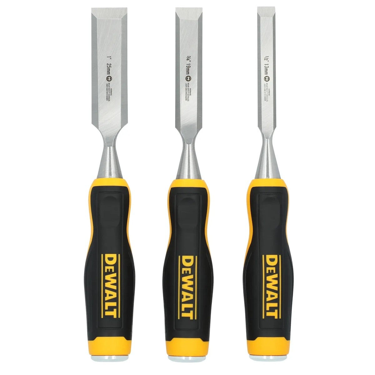DeWalt DWHT16862 Wood Chisel Set with Carbon Steel Blades and Bi Material Handles (3 Piece)