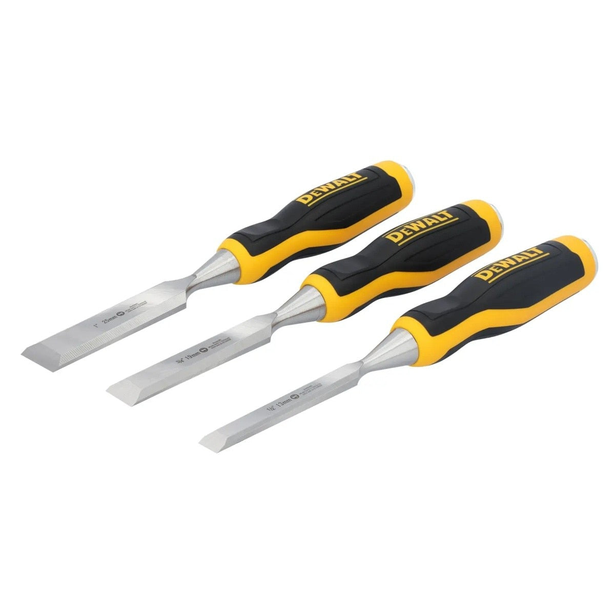 DeWalt DWHT16862 Wood Chisel Set with Carbon Steel Blades and Bi Material Handles (3 Piece) - 2