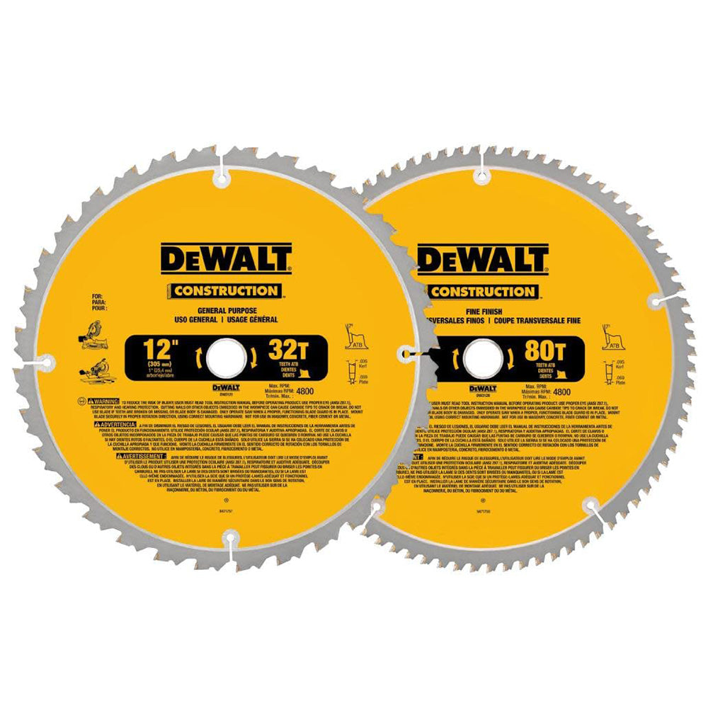 DeWalt DW3128P5 12" Saw Blade Combo Pack 80T & 32T (DW3128 & DW3123)