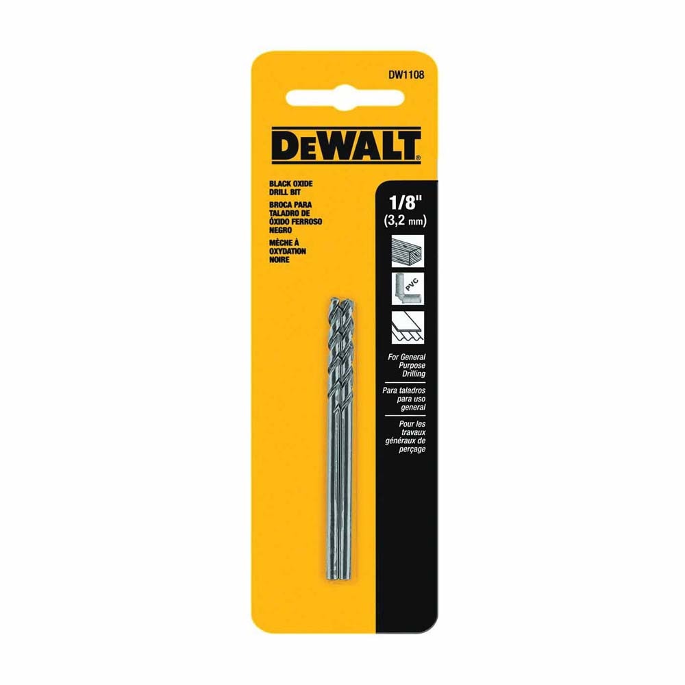 DeWalt DW1108 1/8 Inch Black Oxide Split Point Drill Bit (2 Pack)