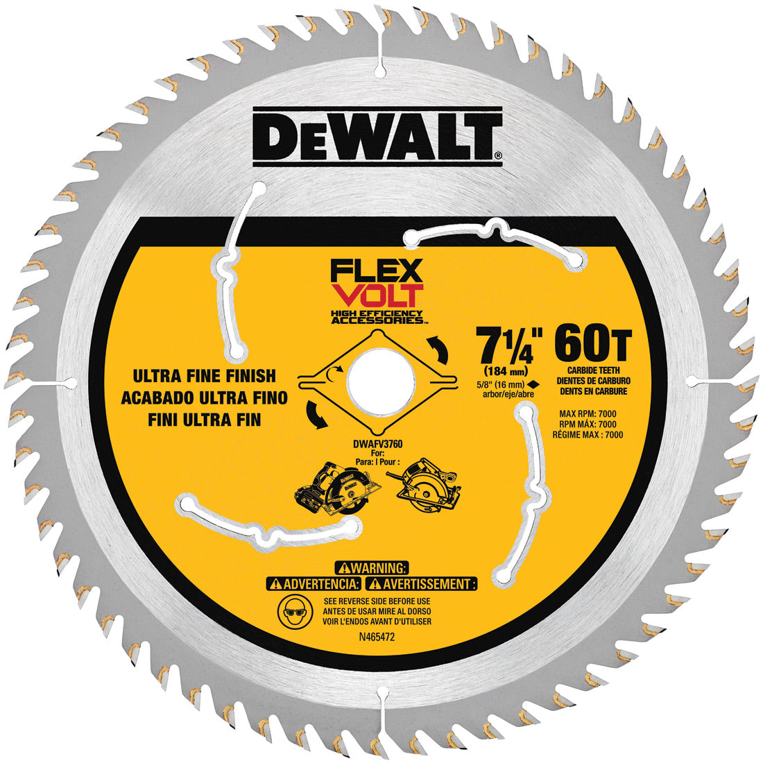 DeWalt DWAFV3760 7-1/4" 60T Circular Saw Blade