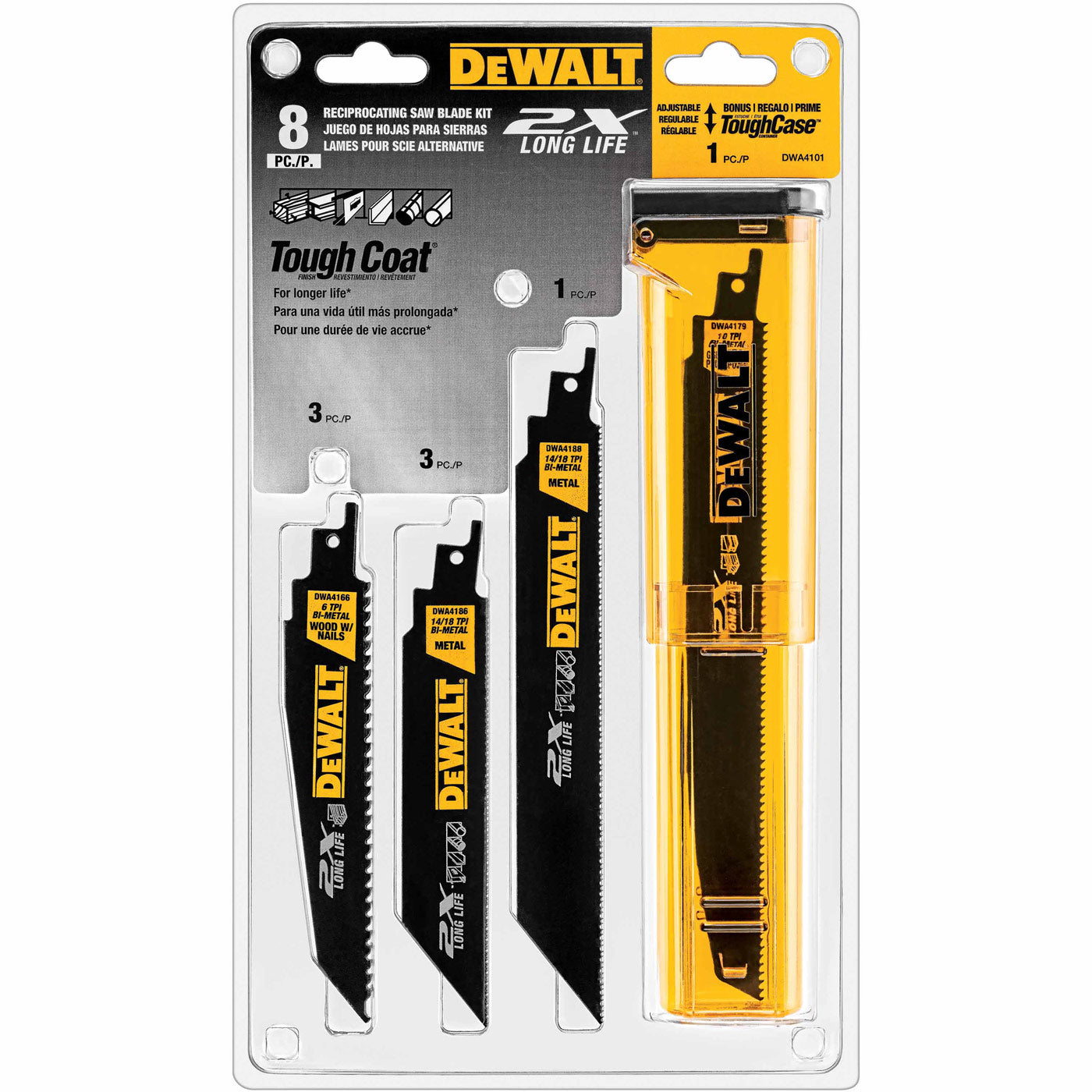 DeWalt DWA4101 8 Piece 2X Reciprocating Saw Blade Set w/ Tough Case 5 Pack