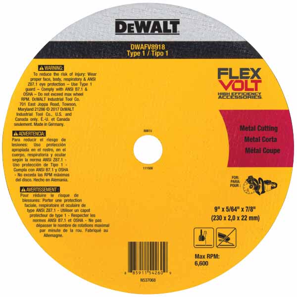 Dewalt DWAFV8918 9" x 5/64" x 7/8 T1 FLEXVOLT Cut-Off Wheel