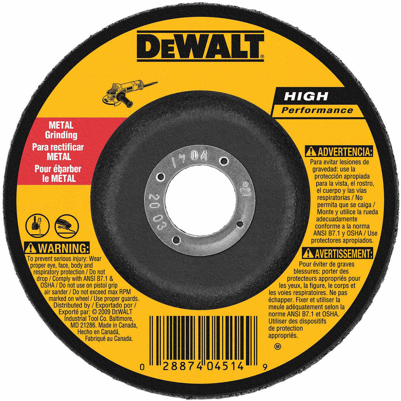 DeWalt DW4624 6" x 1/4" x 7/8" High Performance Metal Grinding Wheel