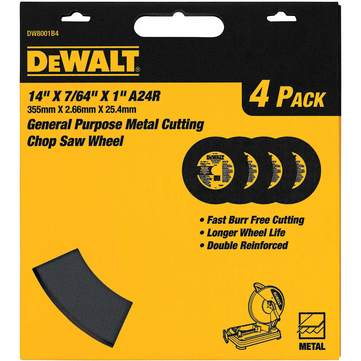 DeWalt DW8001B4 14"X7/64"X7/64"X1" GP Chop Saw Wheel, 4 Pack