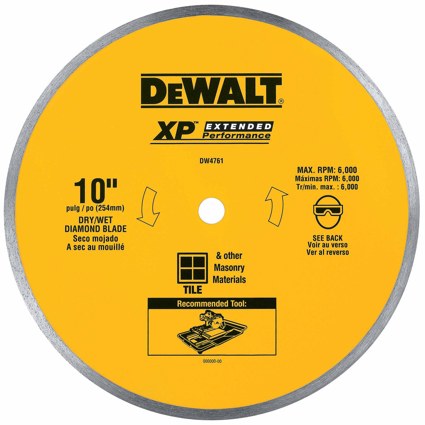 DeWalt DW4761 10" x .060" Ceramic Tile Blade Wet