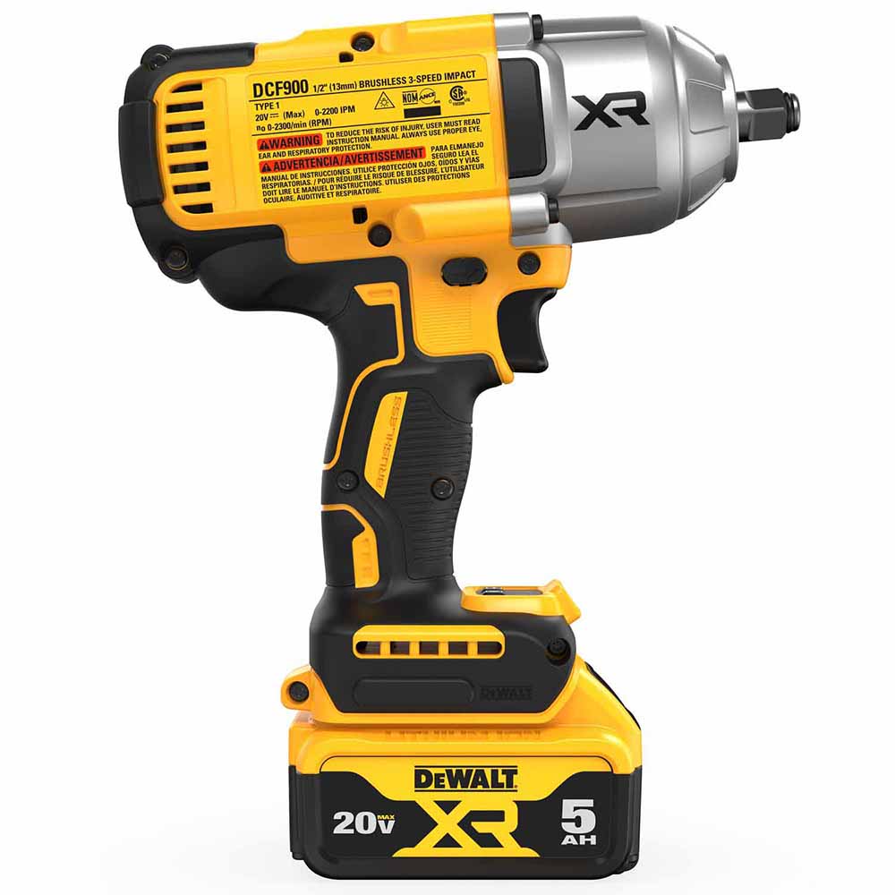 DeWalt DCF900P1 20V MAX XR 1/2-In High Torque Impact Wrench w/ Hog Ring Anvil w/ (1) 5.0 Ah Battery & Charger Kit
