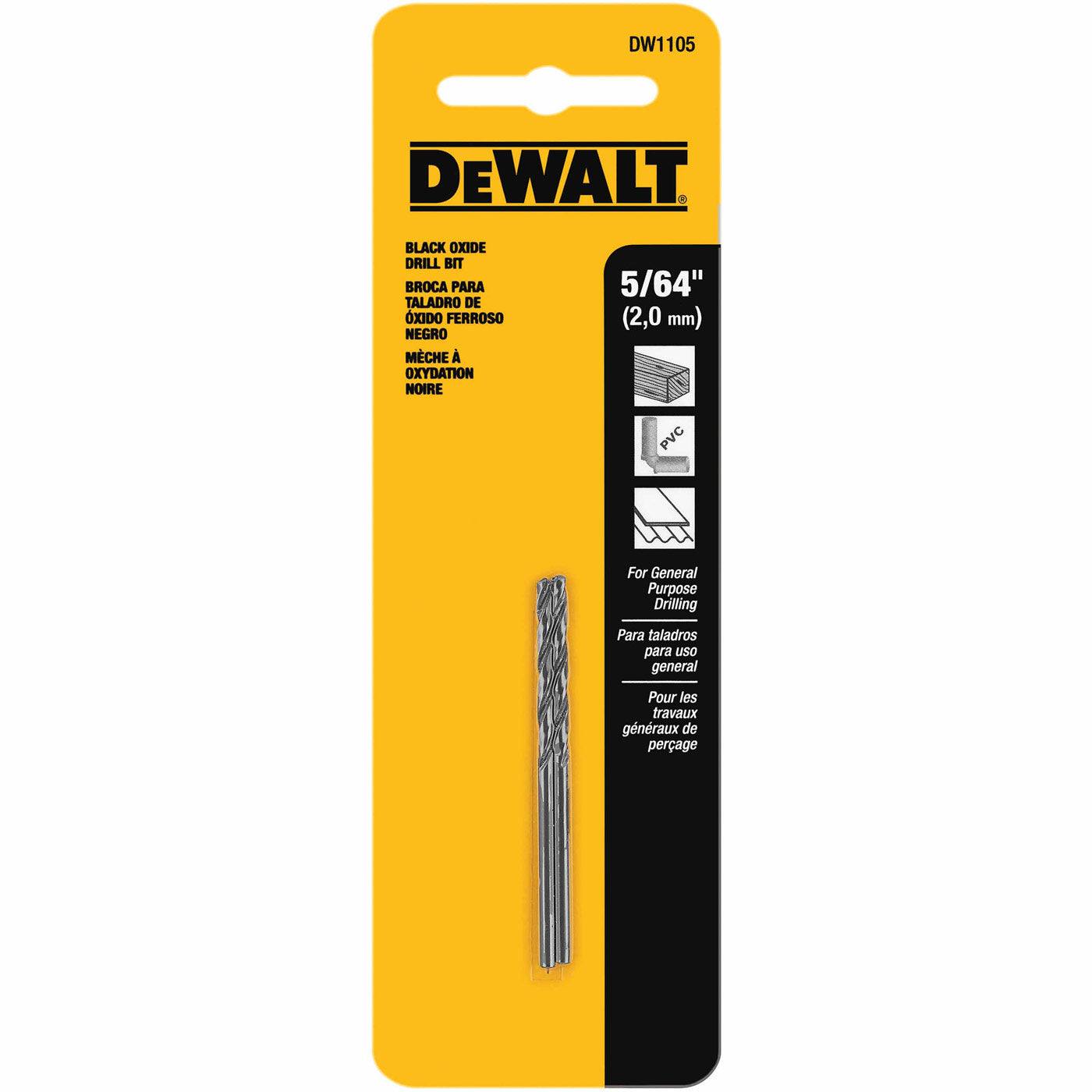DeWalt DW1105 5/64" Black Oxide Split Point Drill Bit (2-Pack)