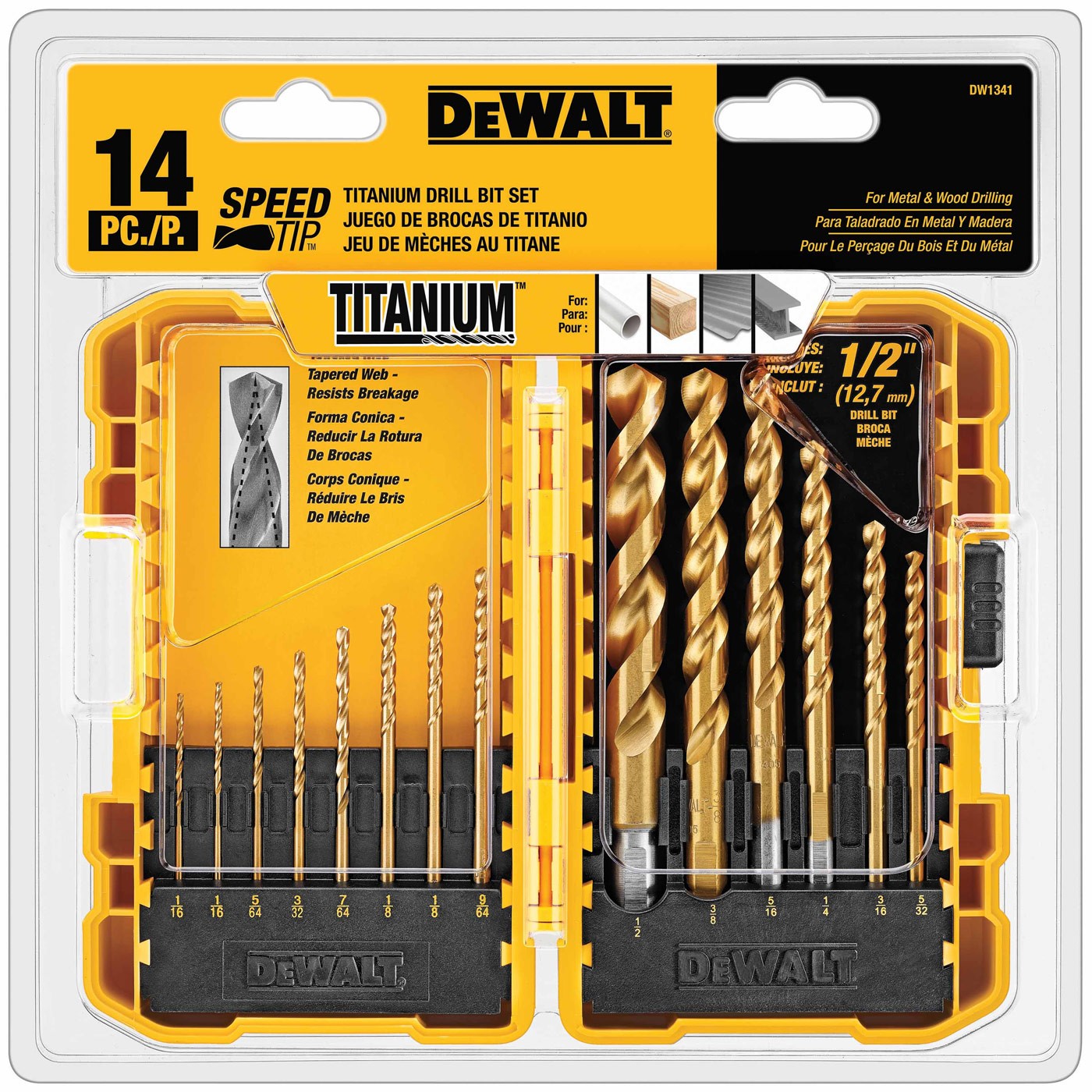 DeWalt DW1341 Titanium Nitride Coating Speed Tip Drill Bit Set (14 pc.)