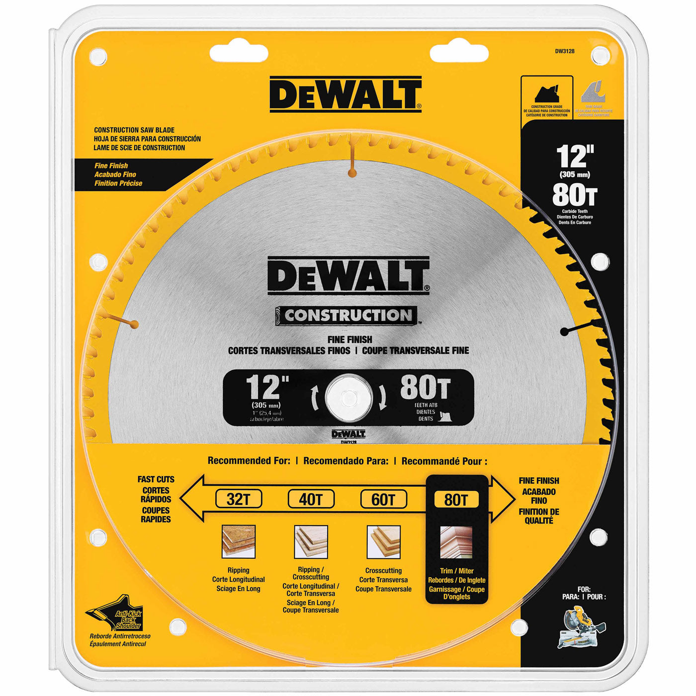 DeWalt DW3128 Series 20 12" 80T Circular Saw Blade