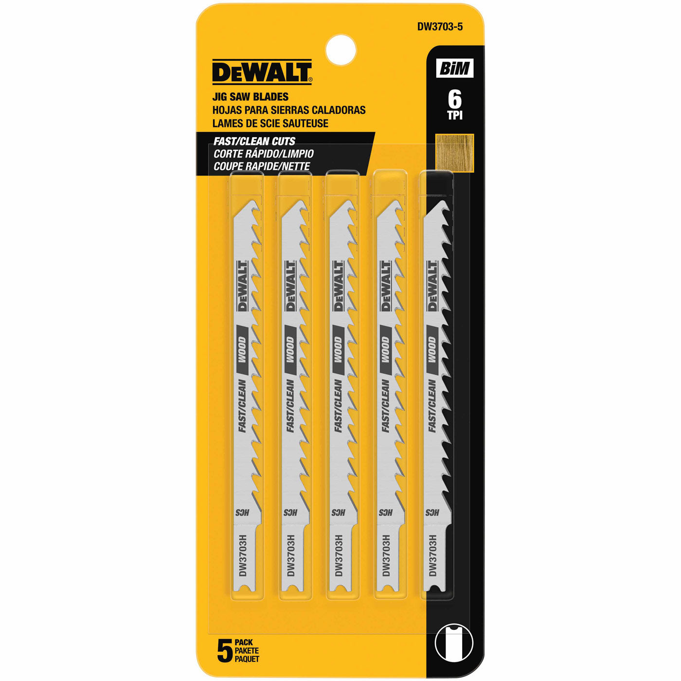 DeWalt DW3703-5 4" 6 TPI U-Shank Fast, Smooth Woodcutting Cobalt Steel Jig Saw Blade 5-Pack