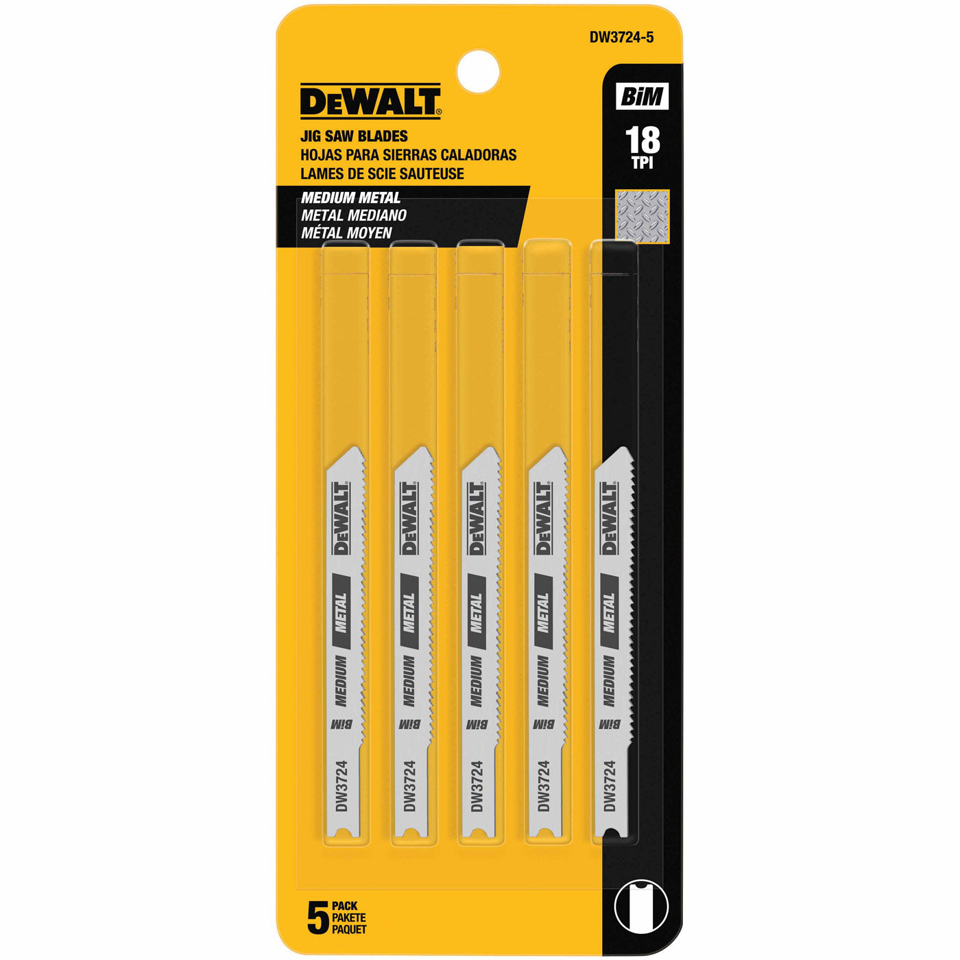 DeWalt DW3724-5 3" 18 TPI U-Shank Medium Metal Cutting Cobalt Steel Jig Saw Blade  (5 pack)
