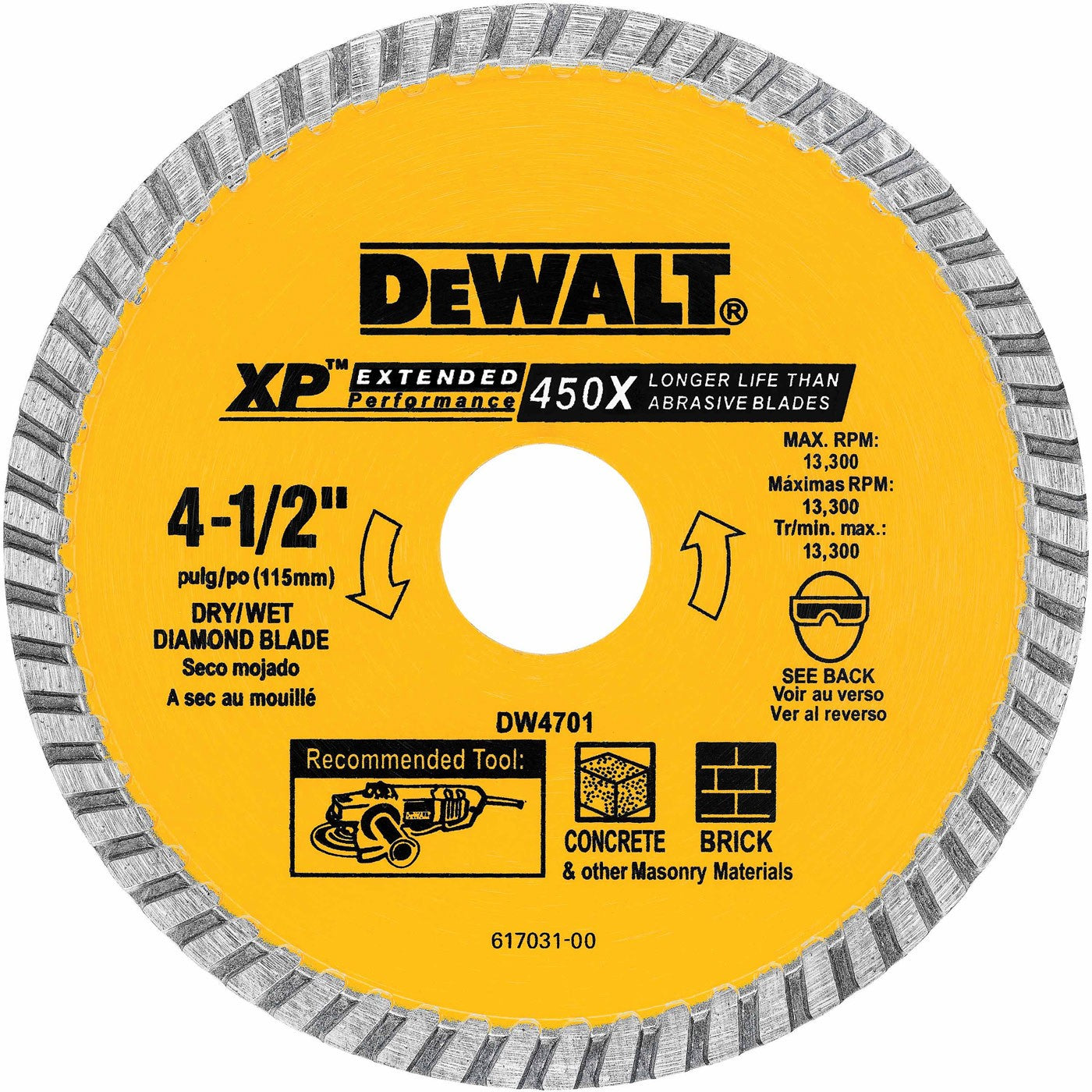 DeWalt DW4701 4-1/2" Continuous Rim Industrial Dry/Wet Diamond Blade
