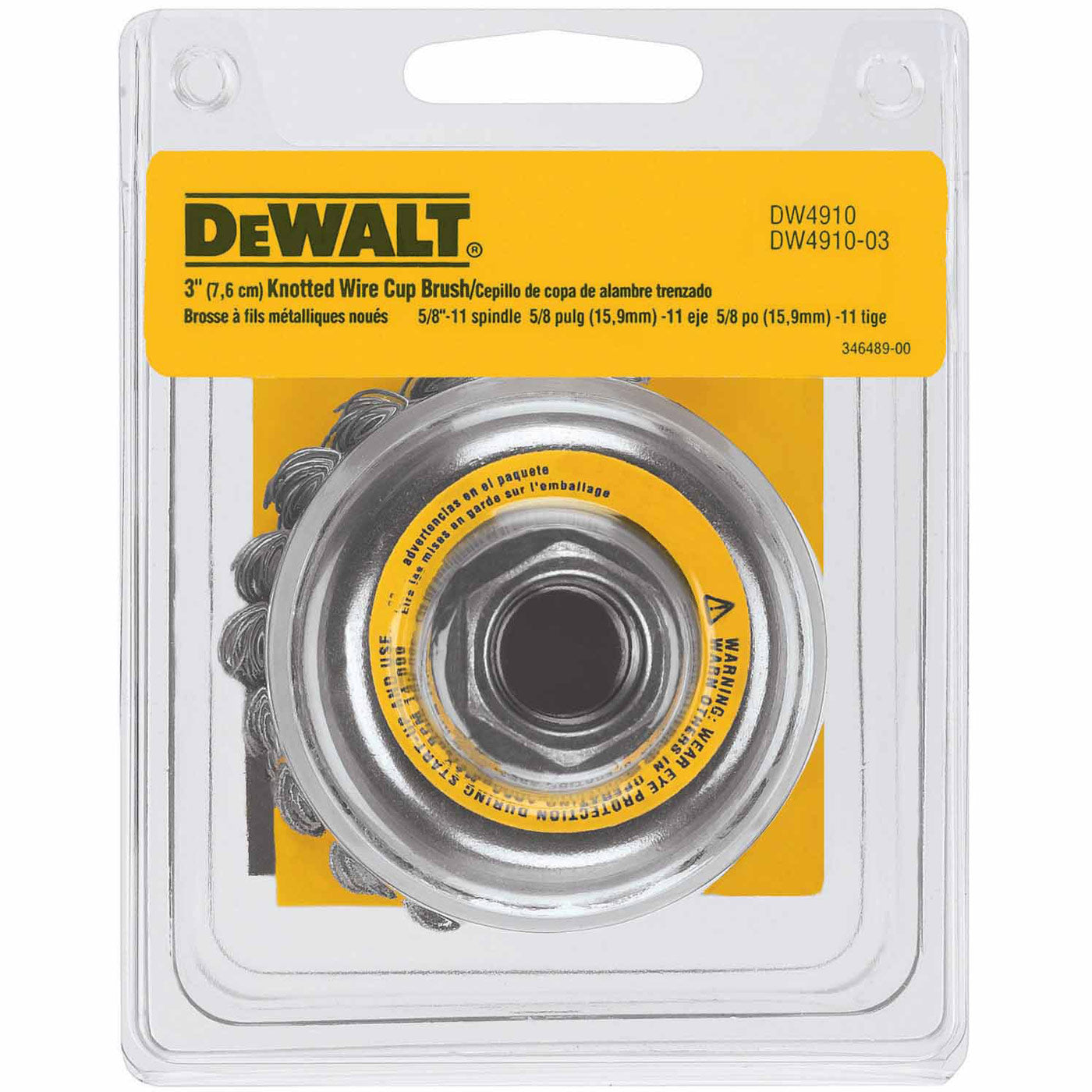 DeWalt DW4910 3" Knotted Cup Brush/Carbon Steel 5/8"-11 Arbor .020