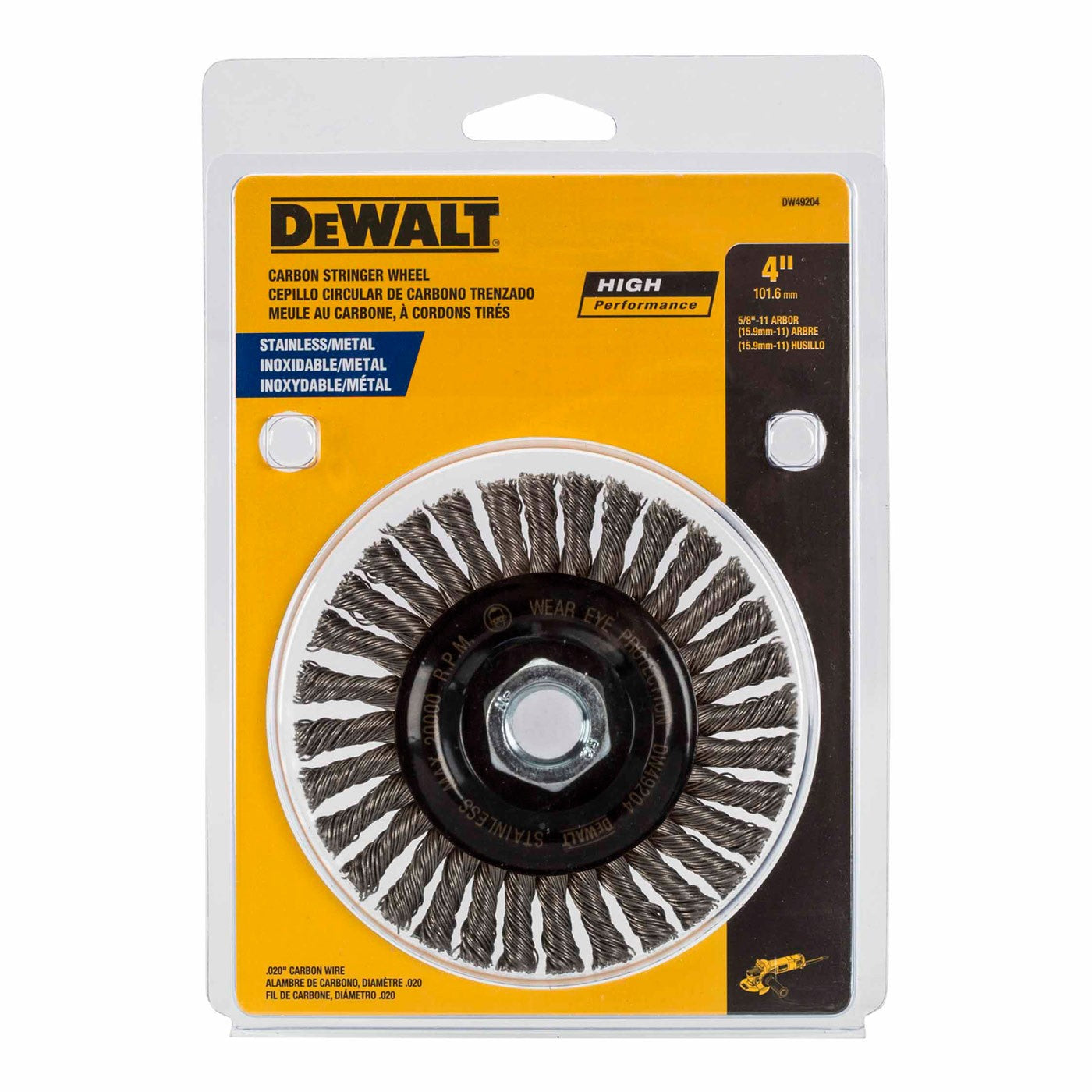 DeWalt DW49204 4" x 5/8"-11 HP .020 Stainless Stringer Wire Wheel