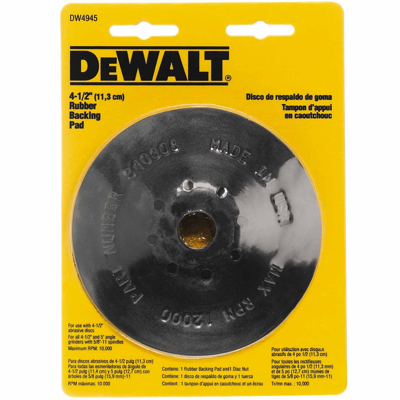 DeWalt DW4945 4-1/2" Steel Reinforced Rubber Backing Pad w/ 5/8"-11 Locking Nut