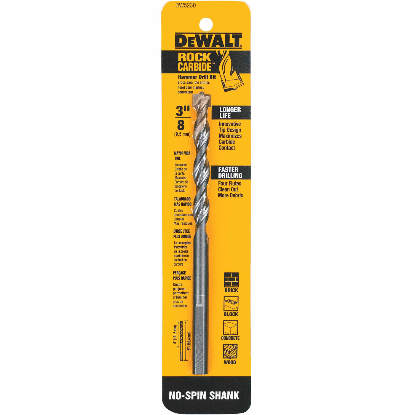 DeWalt DW5230 3/8" x 6" Carbide Hammer Drill Bit