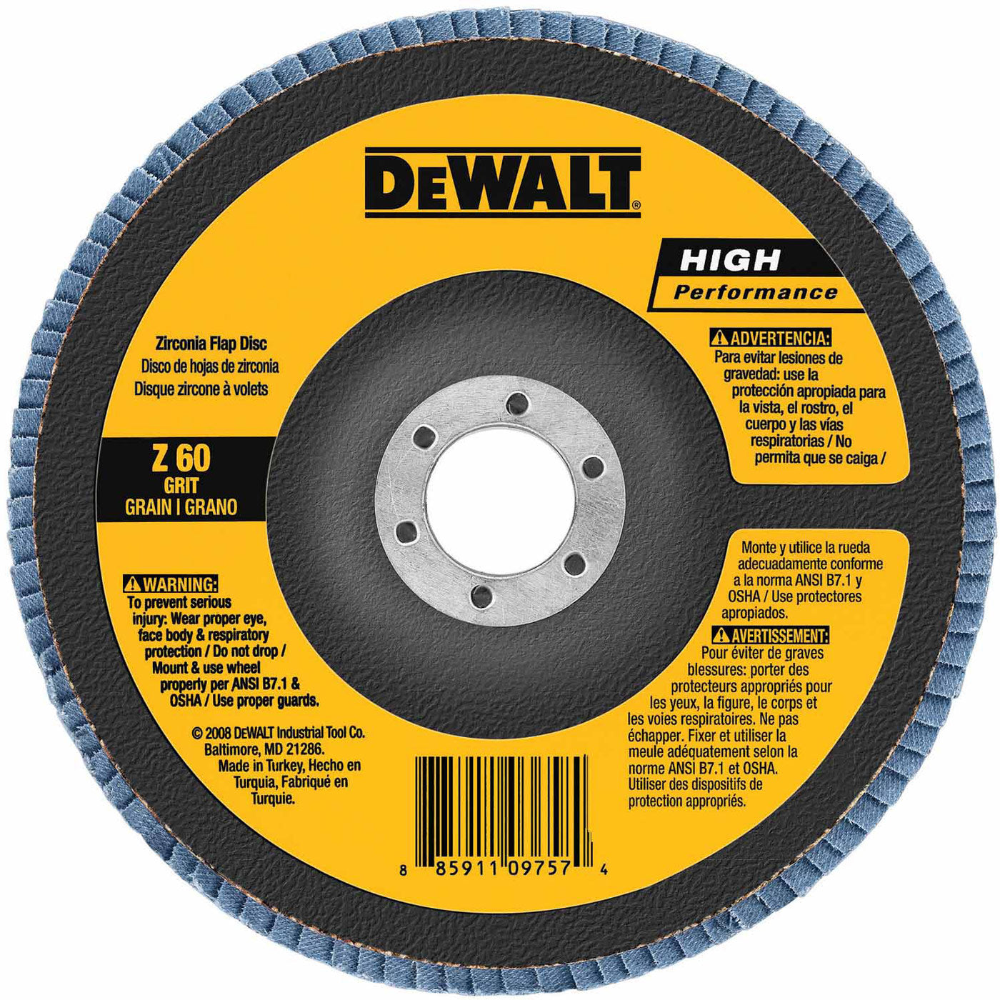 DeWalt DW8302 4" x 5/8" 60 Grit Zirconia Flap Disc