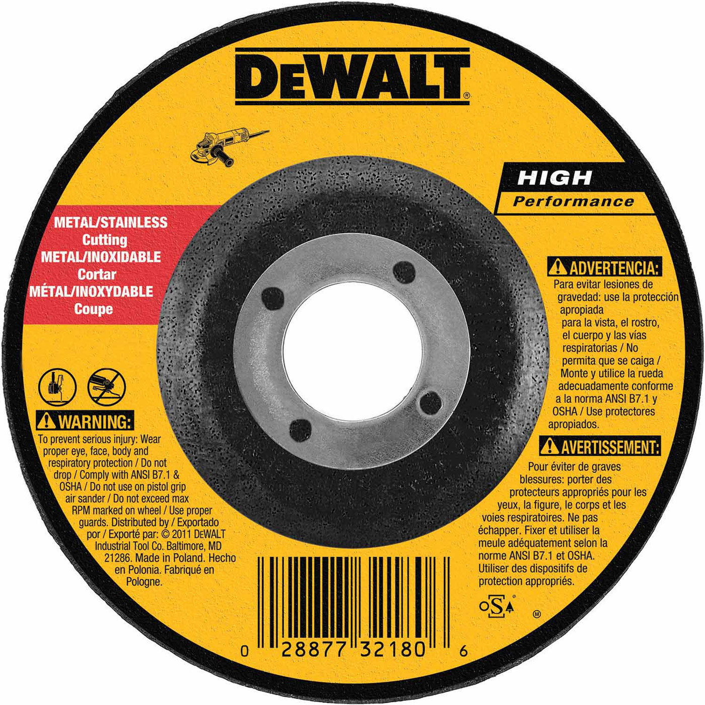 DeWalt DW8420 4" x .045" x 5/8"  Thin Cutting Wheel Type 27 Depressed Center Wheel
