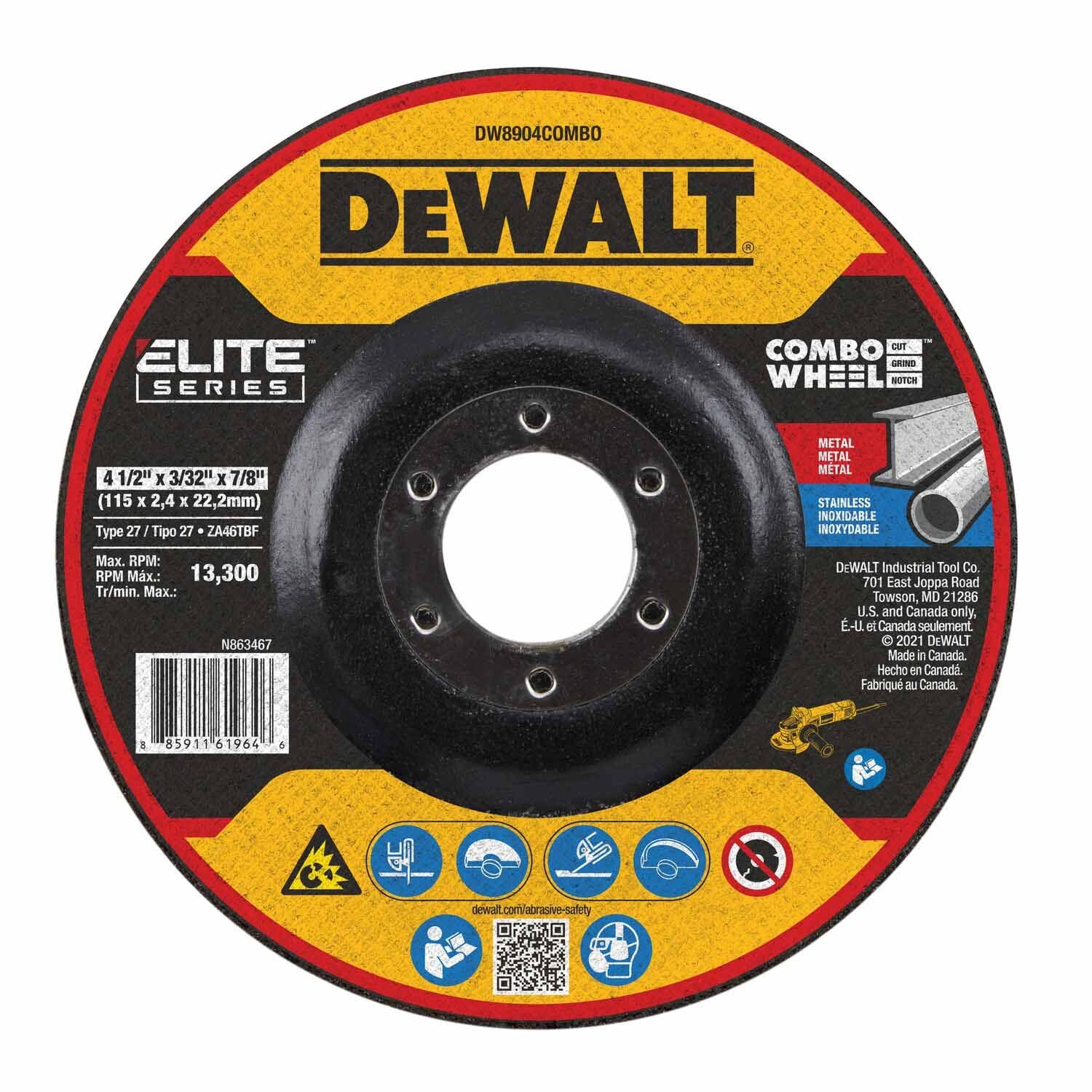 DeWalt DW8904COMBO 4-1/2" X 3/32" X 7/8" XP™ Ceramic Combo Wheel