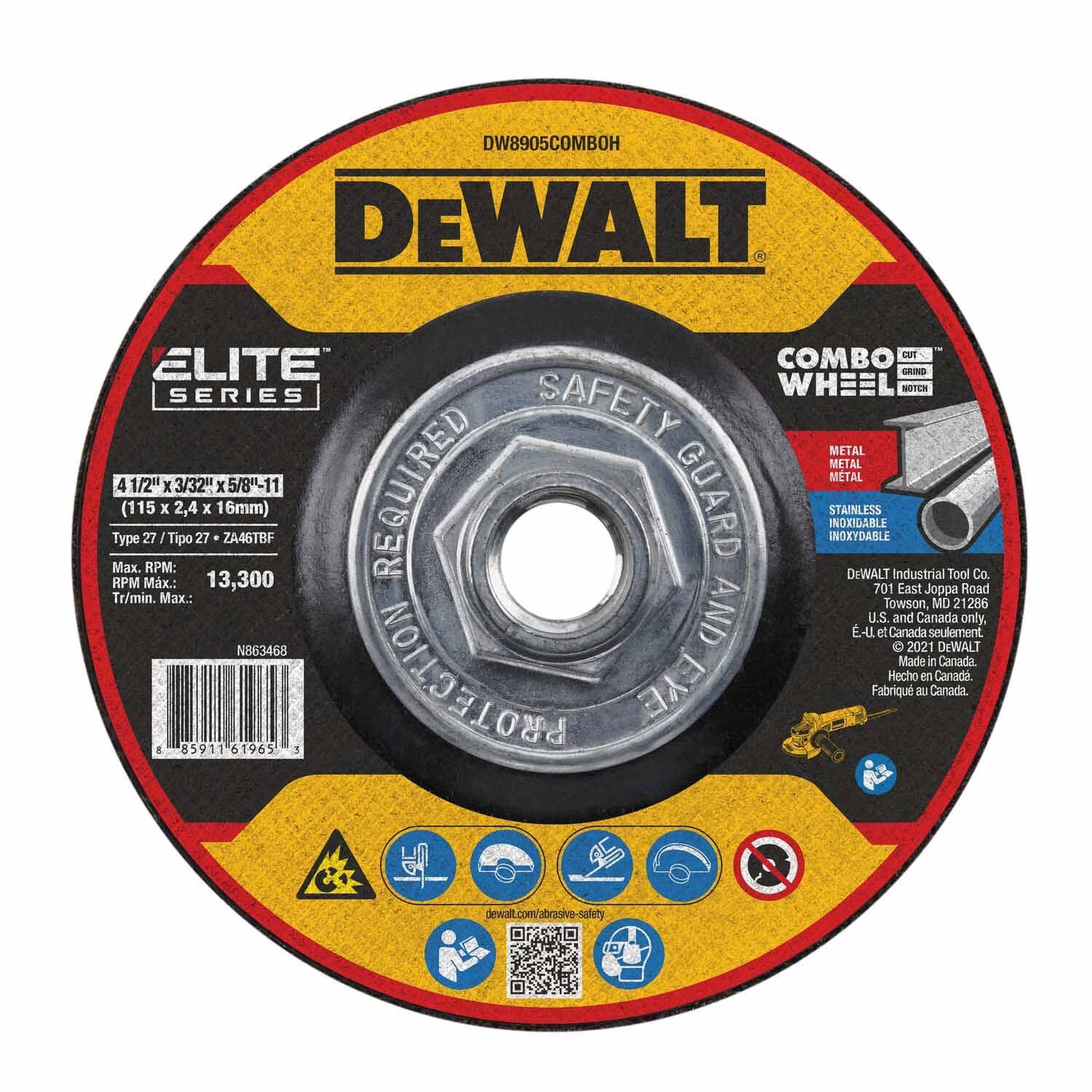 DeWalt DW8905COMBOH Elite Series 4-1/2 x 3/32 x 5/8-11 XP T27 Cut & Notch