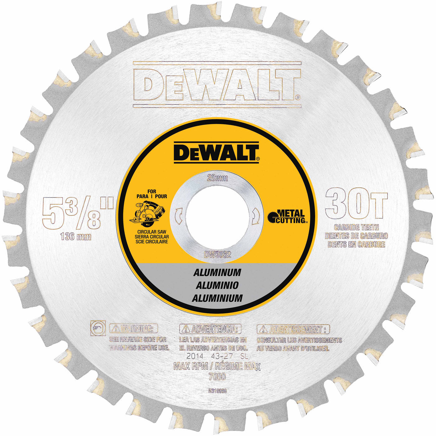 DeWalt DW9052 5-3/8" 30T Carbide Saw Blade (Aluminum/Nonferrous Metals)