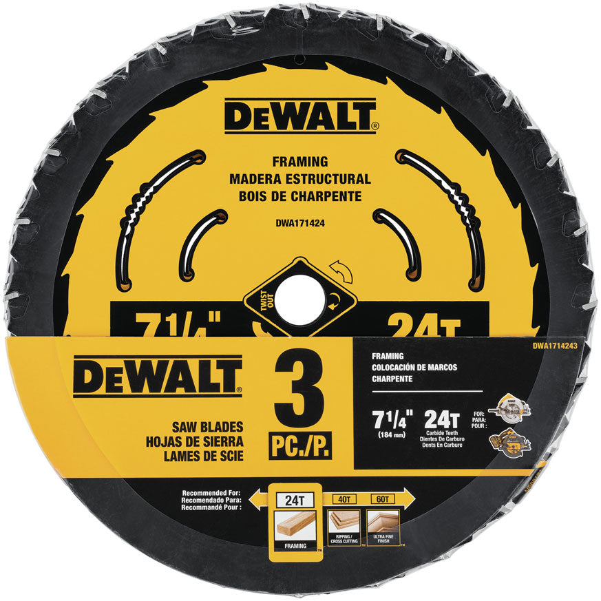 DeWalt DWA1714243 7-1/4" 24T Small Diameter Circular Saw Blades, 3 Pack