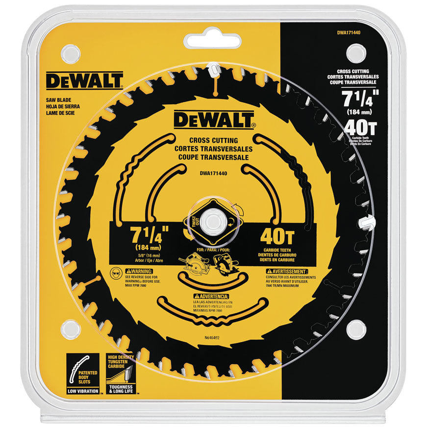 DeWalt DWA171440 7-1/4" 40T Small Diameter Circular Saw Blade Blister