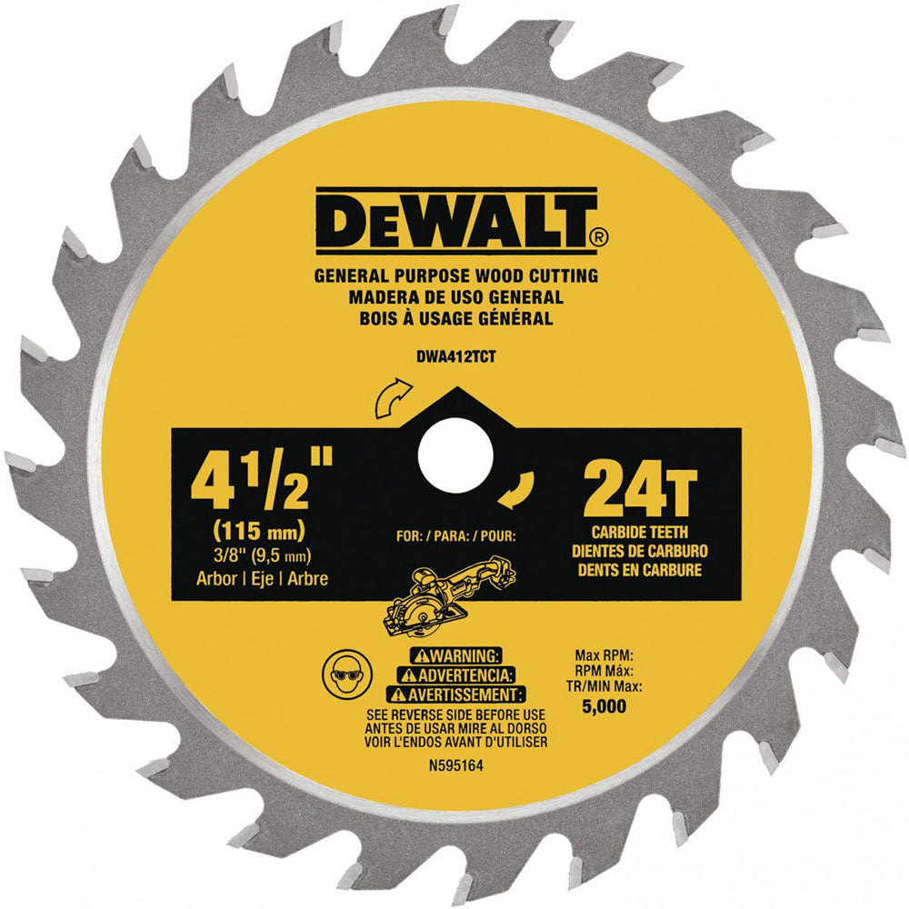 DeWalt DWA412TCT 4-1/2" 24 T Carbide Wood Cutting Circular Saw Blade