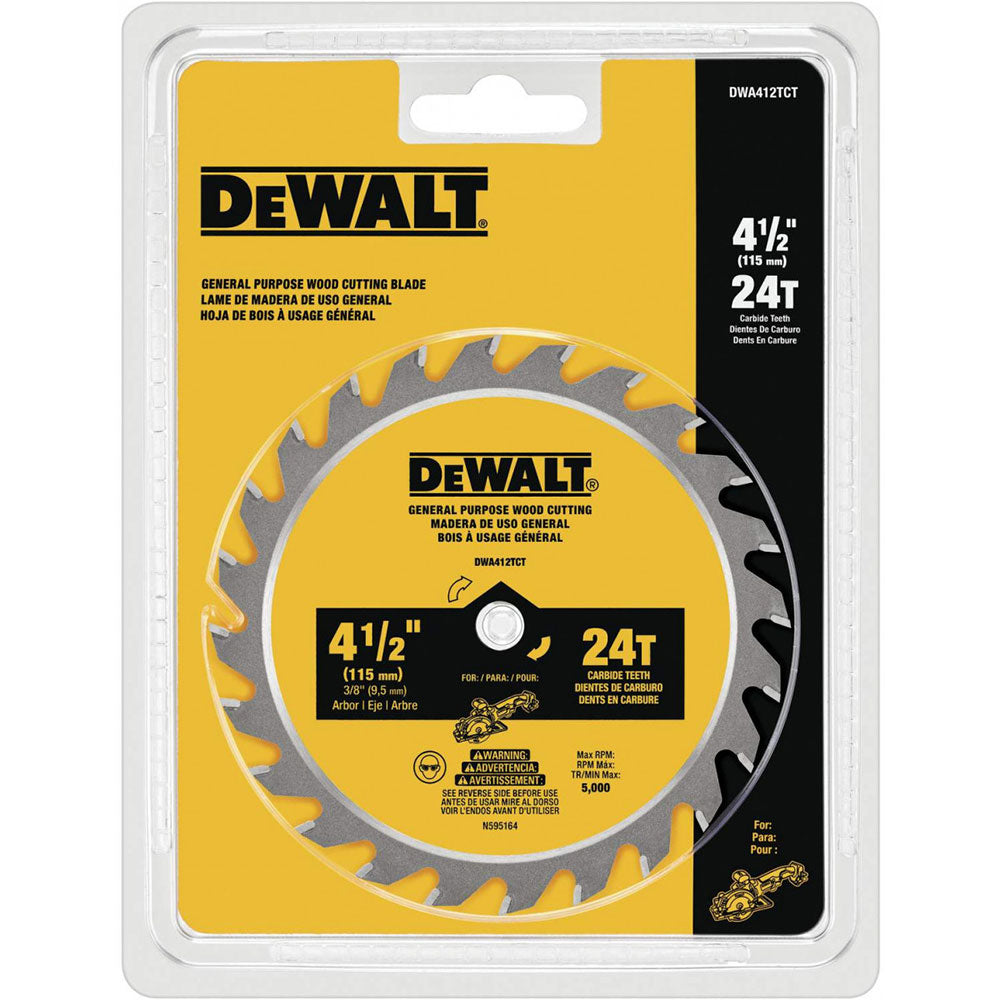 DeWalt DWA412TCT 4-1/2" 24 T Carbide Wood Cutting Circular Saw Blade