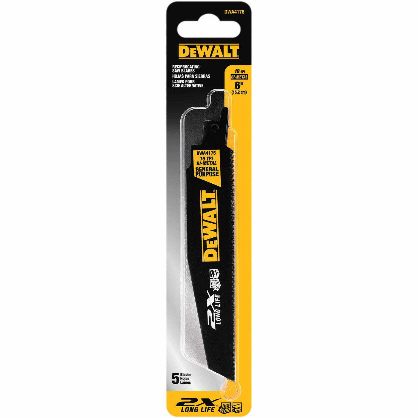 DeWalt DWA4176 6" 10TPI 2X Reciprocating Saw Blade 5 Pack