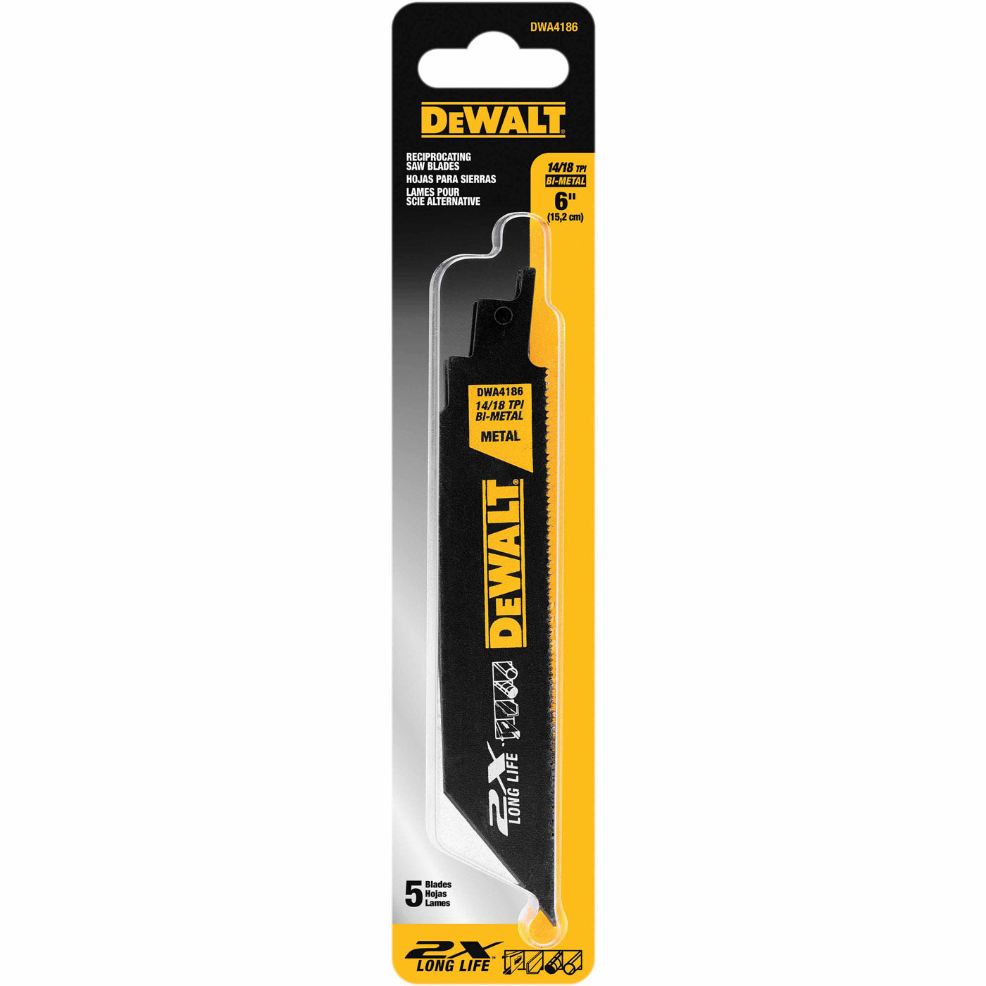 DeWalt DWA4186 6" 2X Premium Metal Cutting Reciprocating Blade (5 pack)