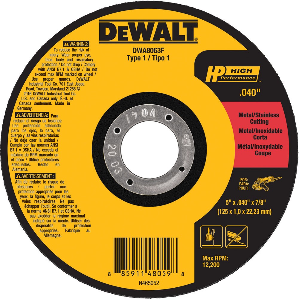 DeWalt DWA8063F 5 x .040 x 7/8 T1 HP Cut-Off Wheel