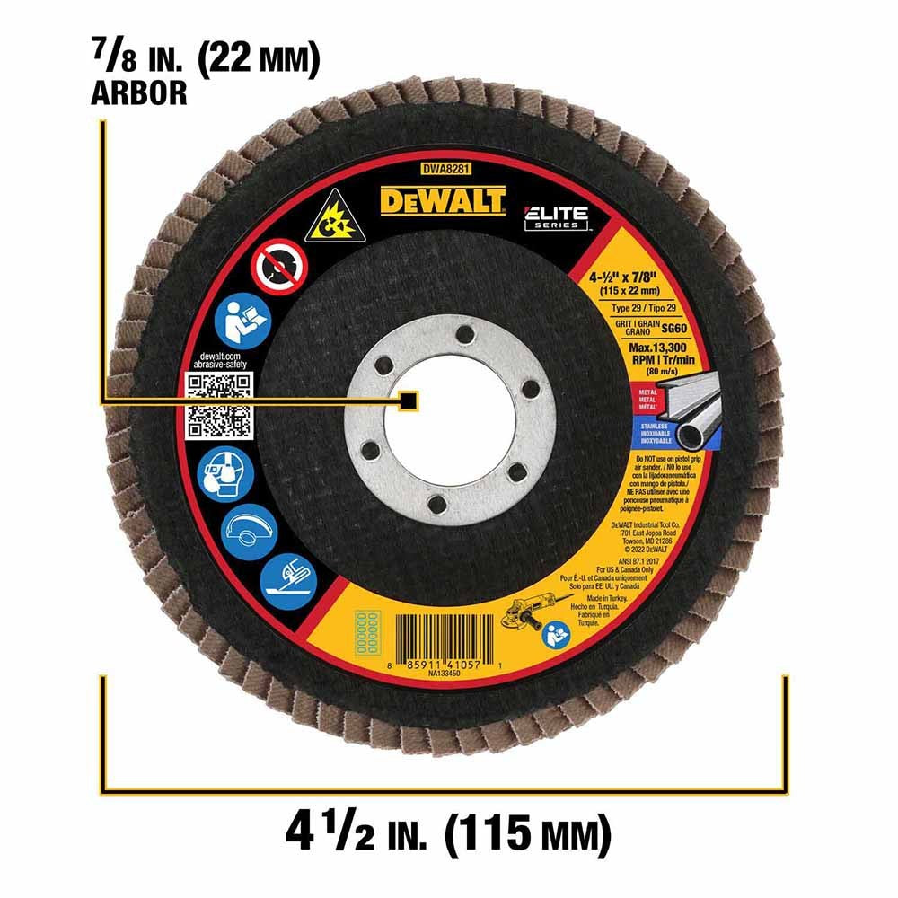 DeWalt DWA8281 4-1/2" x 7/8" 60 g T29 XP Ceramic Flap Disc