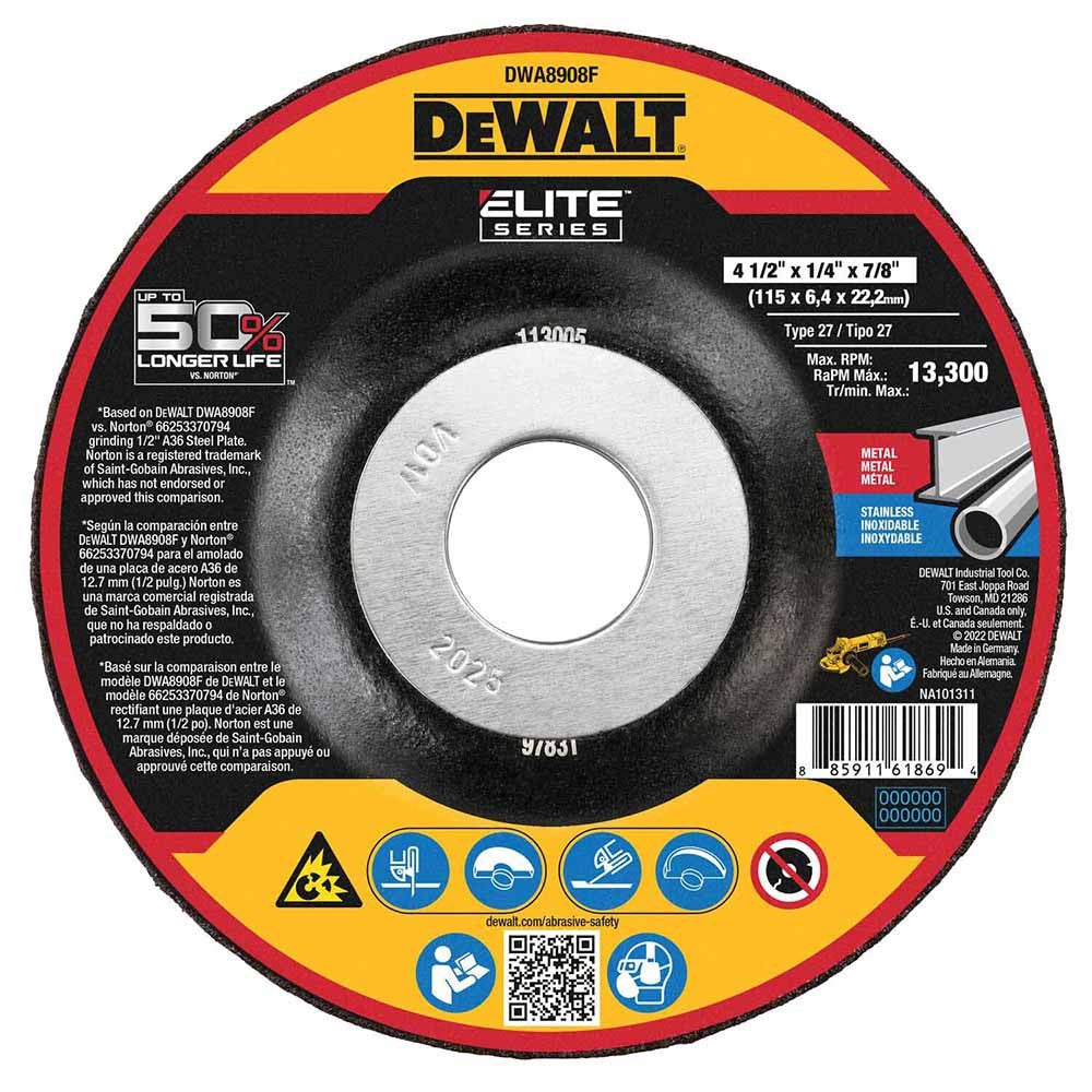 DeWalt DWA8908F 4-1/2" Steel Ceramic Abrasive Cut-Off Wheel Xp