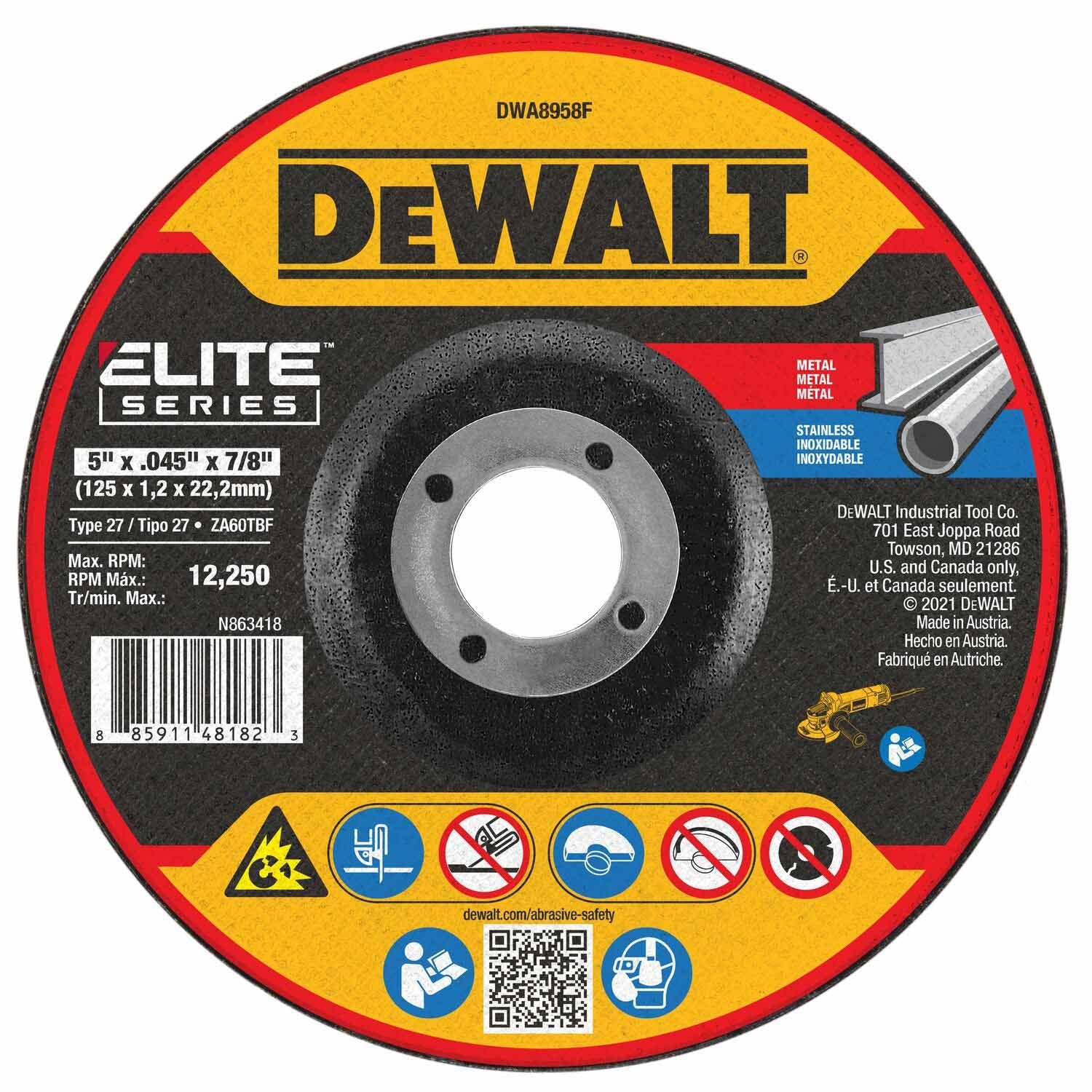 DeWalt DWA8958F 5 x .045 x 7/8 XP T27 Cutting Wheel