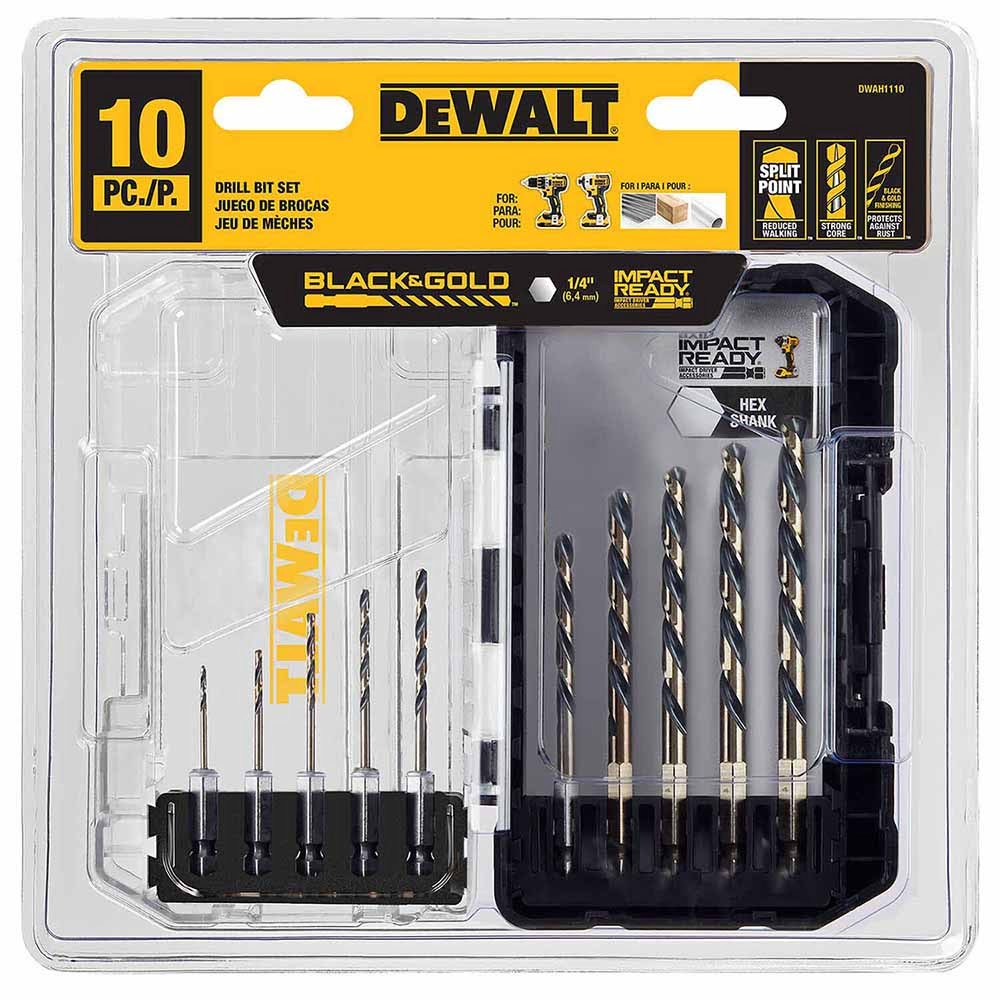 DeWalt DWAH1110 10PC Black & Gold Hex Shank Set