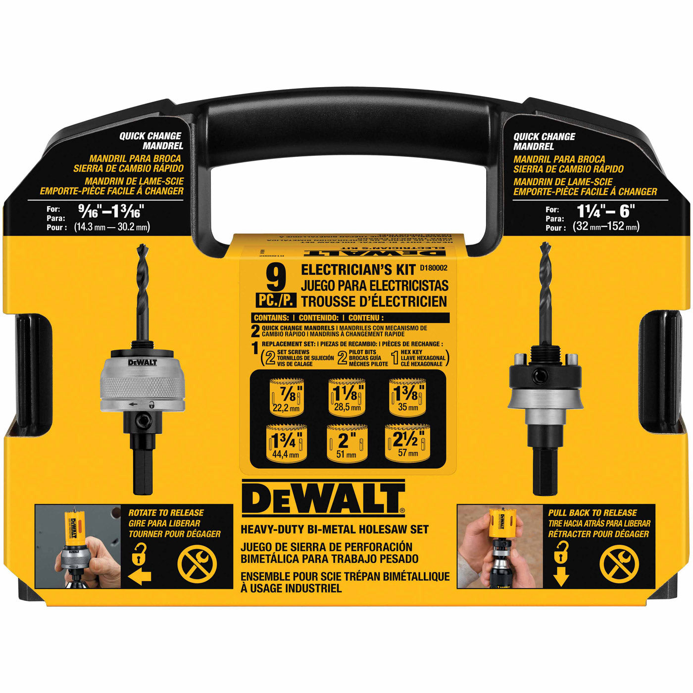 DeWalt D180002 9-Piece Electrician's Hole Saw Kit