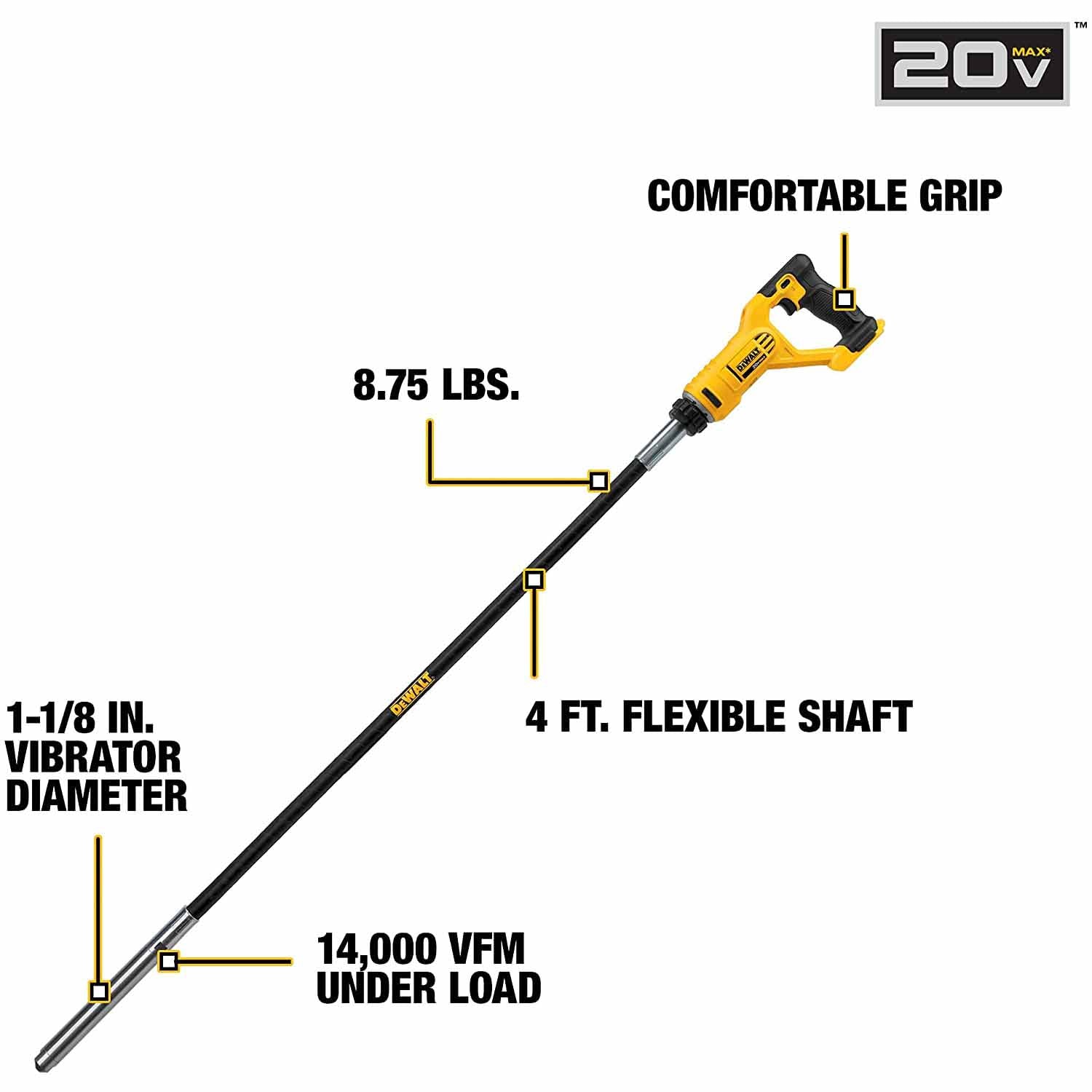 DeWalt DCE531B 20V MAX Concrete Pencil Vibrator, Bare Tool