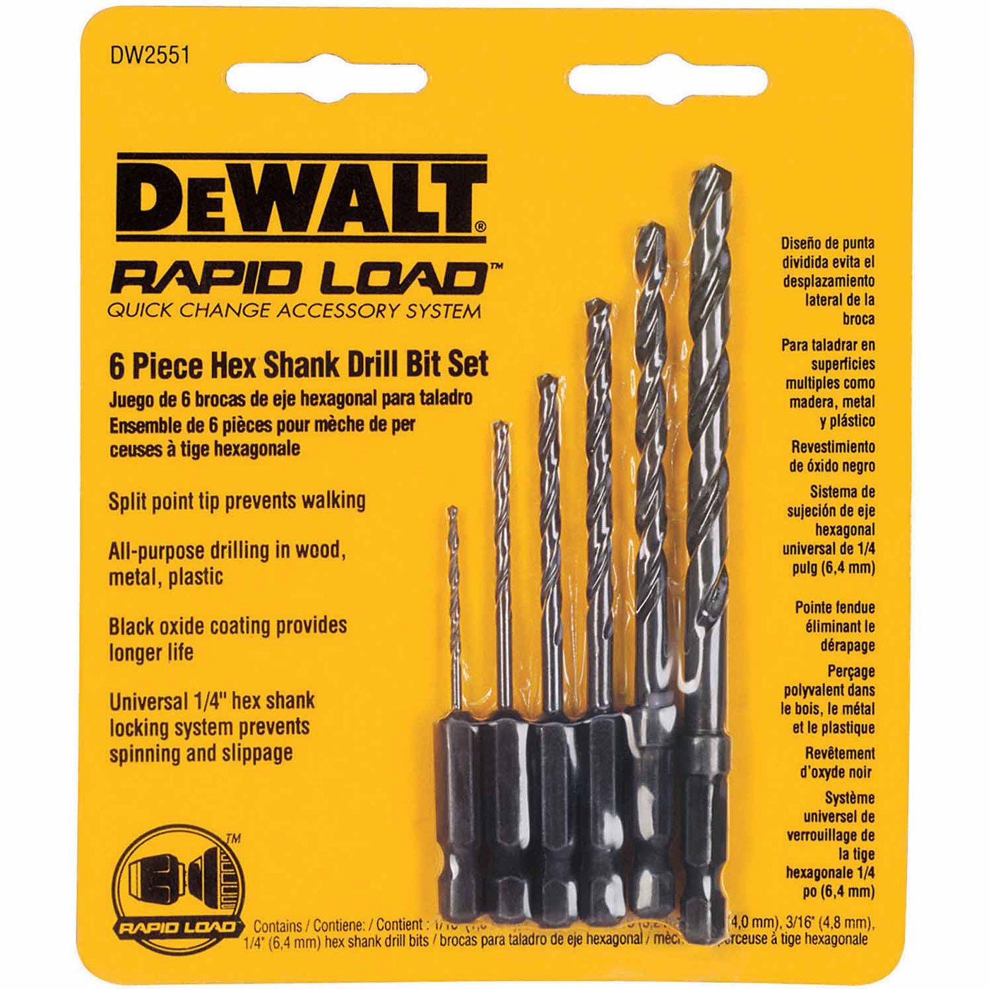 DeWalt DW2551 6 Piece Hex Shank Drill Bit Set