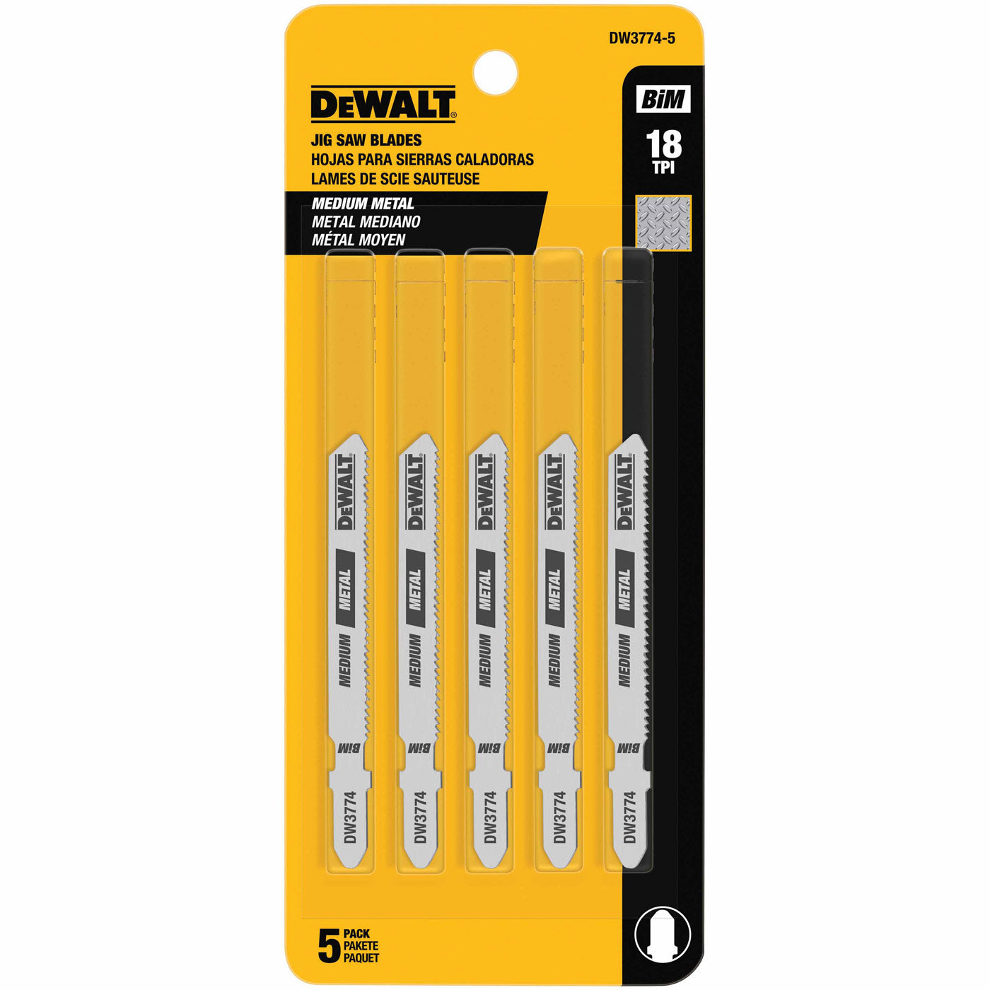 DeWalt DW3774-5 3" 18 TPI T-Shank Cobalt Steel Jig Saw Blade, 5 Pack