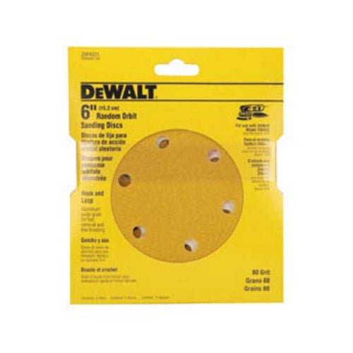 DeWalt DW4333 6" 6 Hole 120 Grit Hook and Loop Random Orbit Sandpaper, 5 Pack