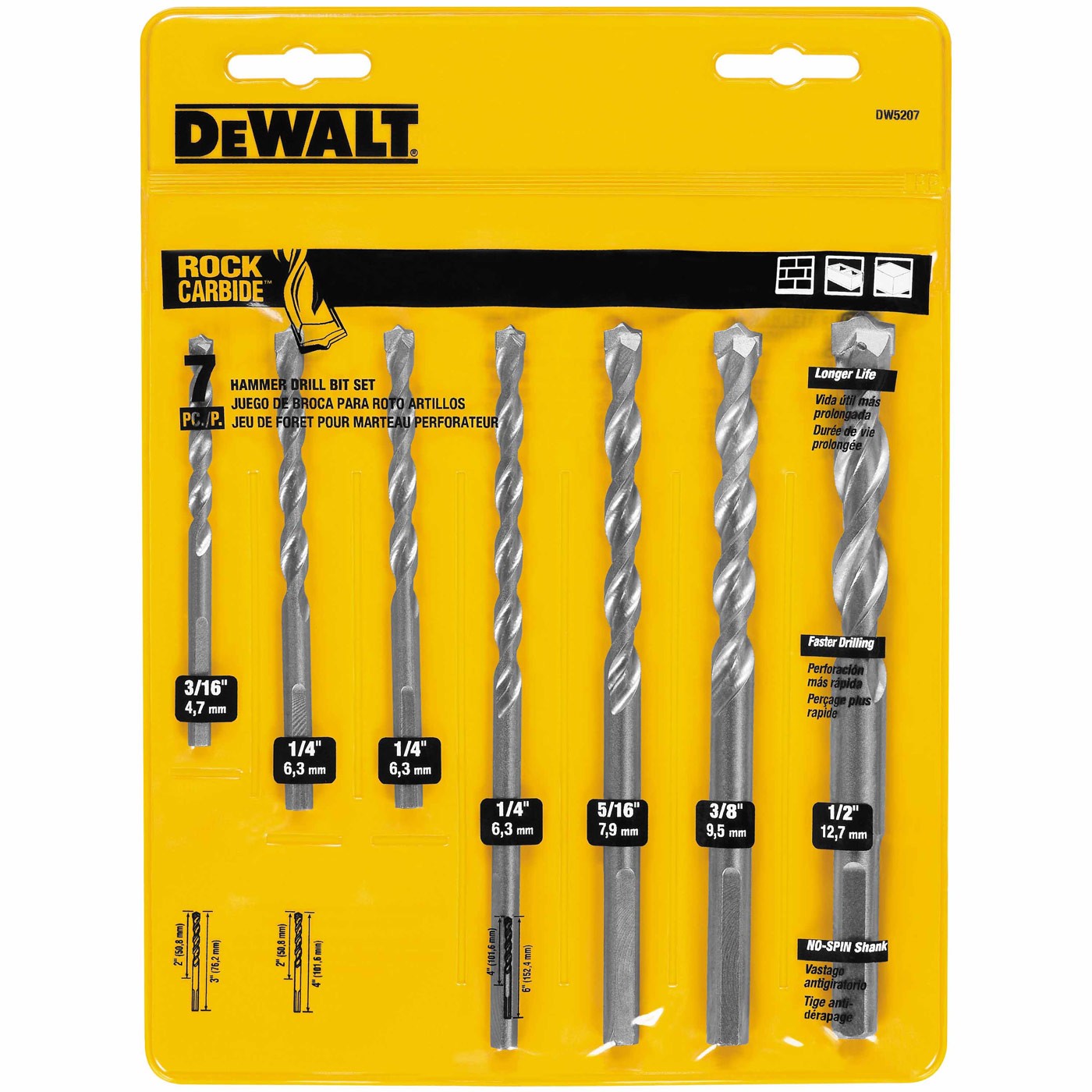DeWalt DW5207 7 Piece Carbide Hammer Bit Set