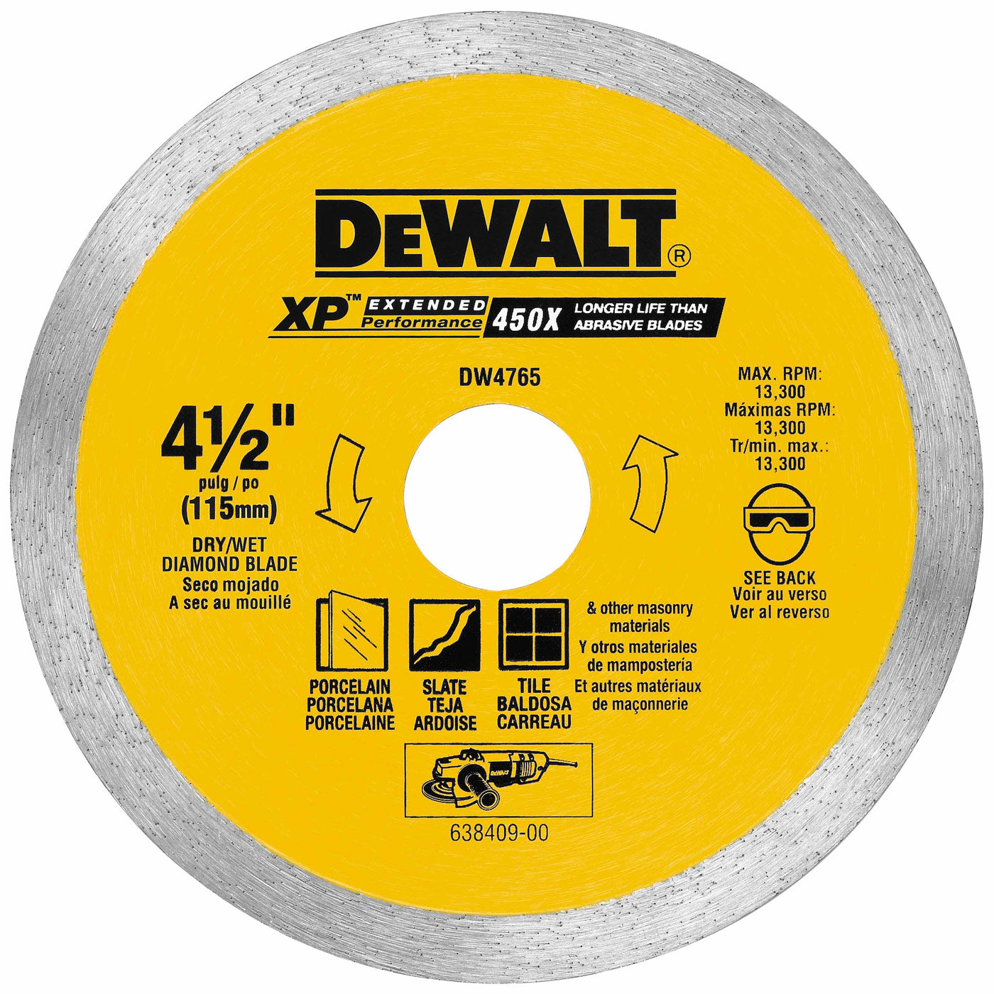 DeWalt DW4765 4-1/2" x .060" Porclean Tile Blade Wet