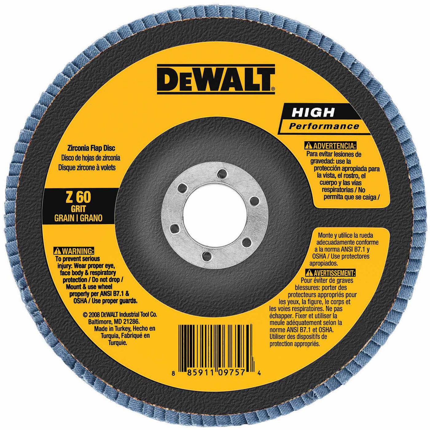 DeWalt DW8353 4.5x7/8 80 Grit Zirconia Flap Disc