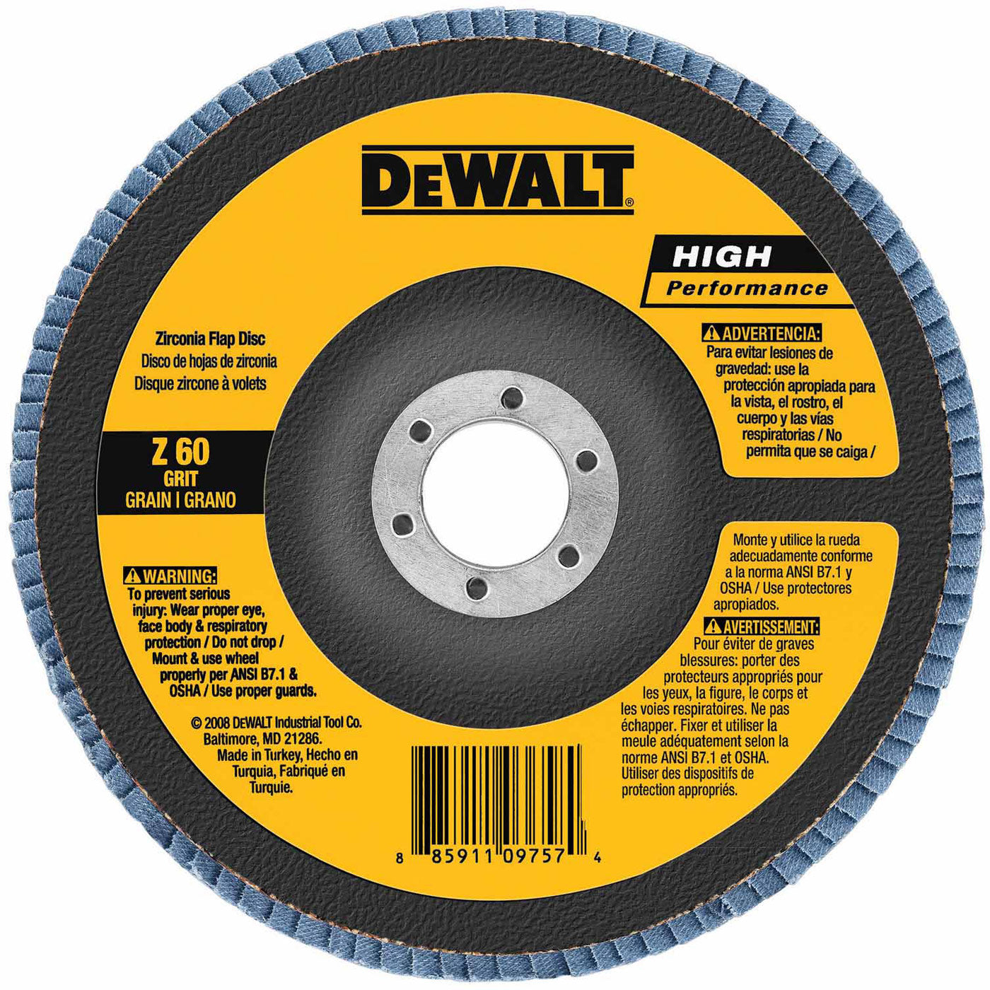 DeWalt DW8368 5x5/8-11 80 Grit Zirconia Flap Disc