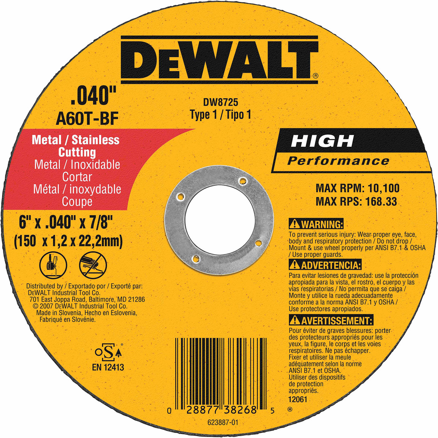 DeWalt DW8725 6" x .040" x 7/8" Thin Metal Cutoff