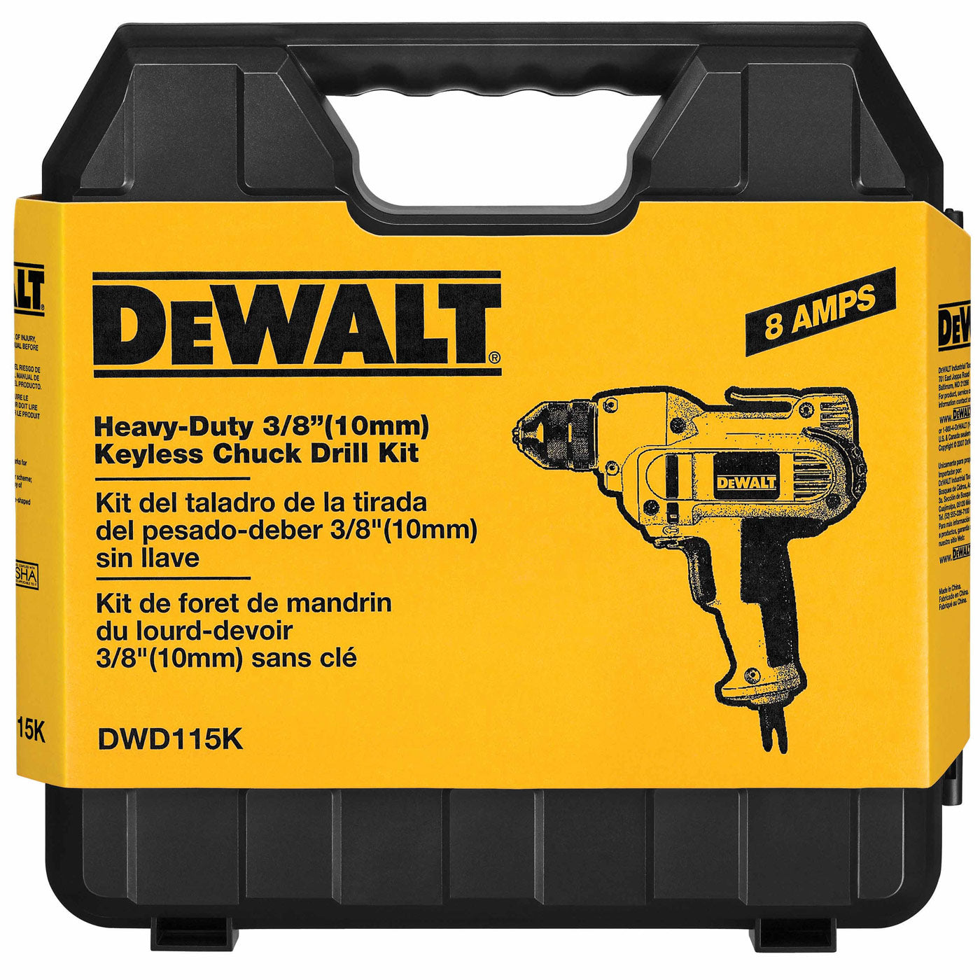 DeWalt DWD115K Heavy-Duty 3/8" VSR Mid-handle Drill Kit w/ Keyless Chuck