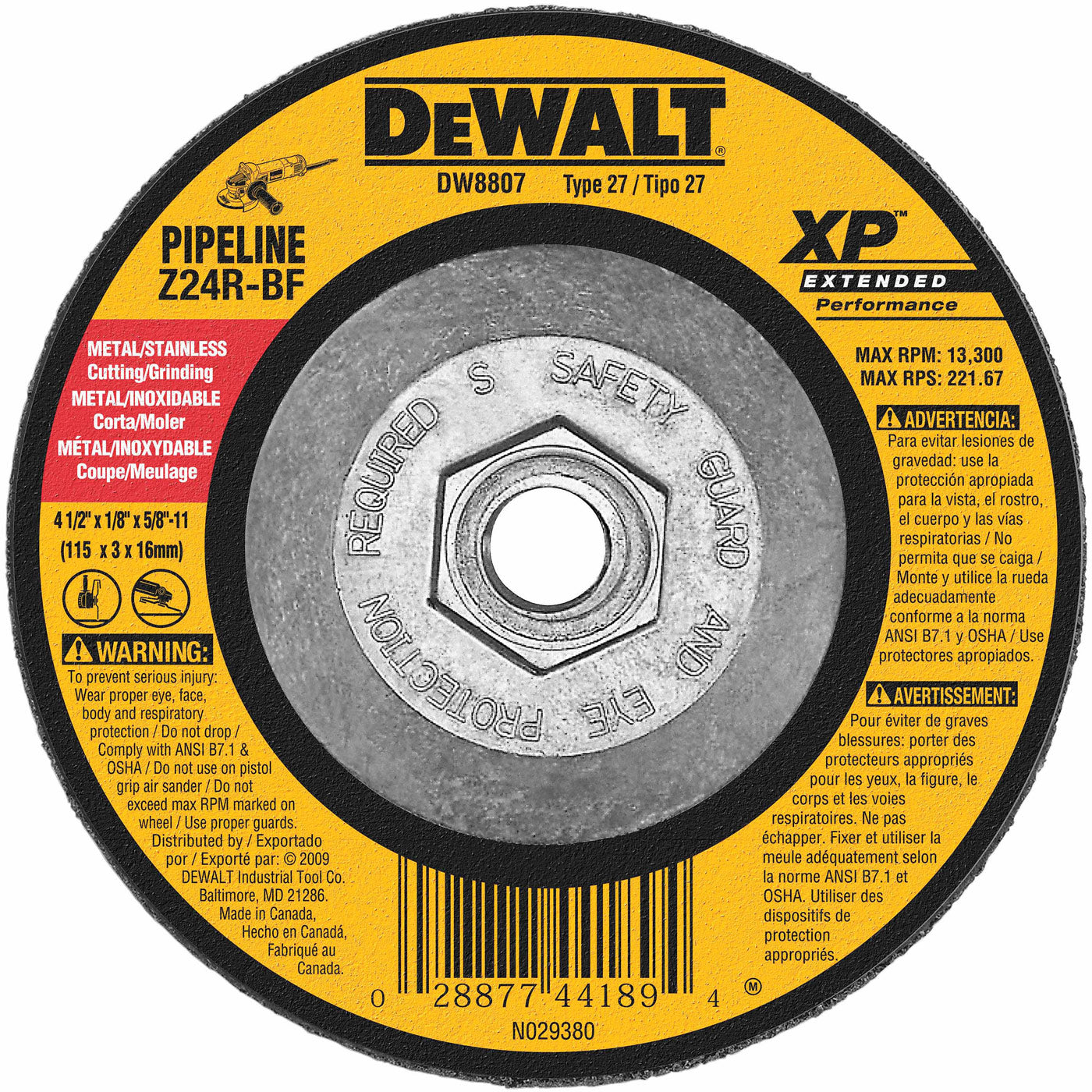 DeWalt DW8807 4-1/2" x 1/8" x 5/8-11" Zirconia Grinding Wheel